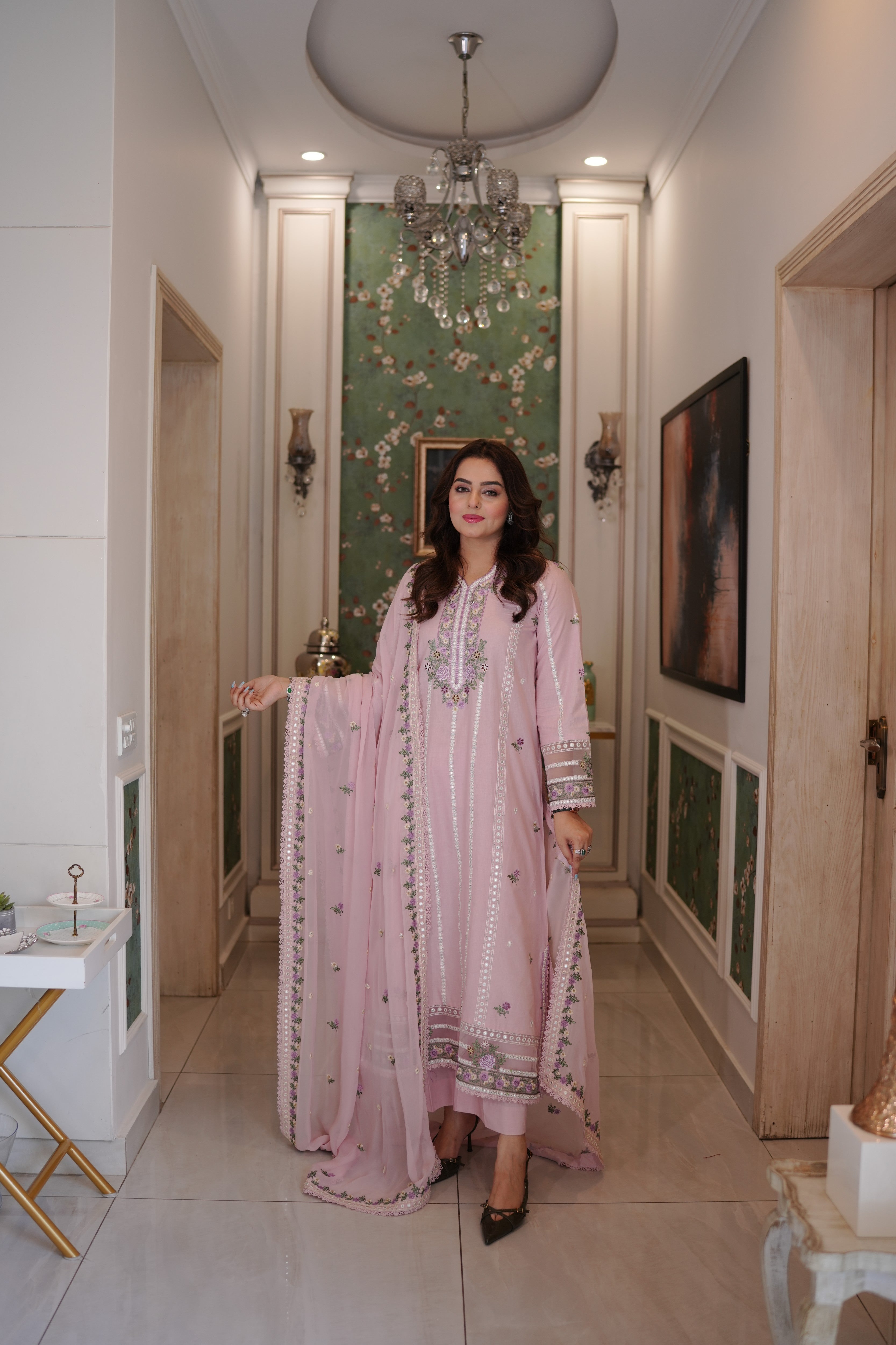Rs 15450 Aneelas Stitched Lawn Emb Kaftan 3pc Emb Chiffon Duppata [LUX-26-105] [Dispatch Time 2 Months]