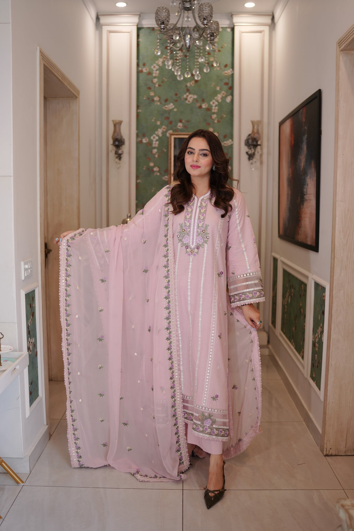 Rs 15450 Aneelas Stitched Lawn Emb Kaftan 3pc Emb Chiffon Duppata [LUX-26-105] [Dispatch Time 2 Months]