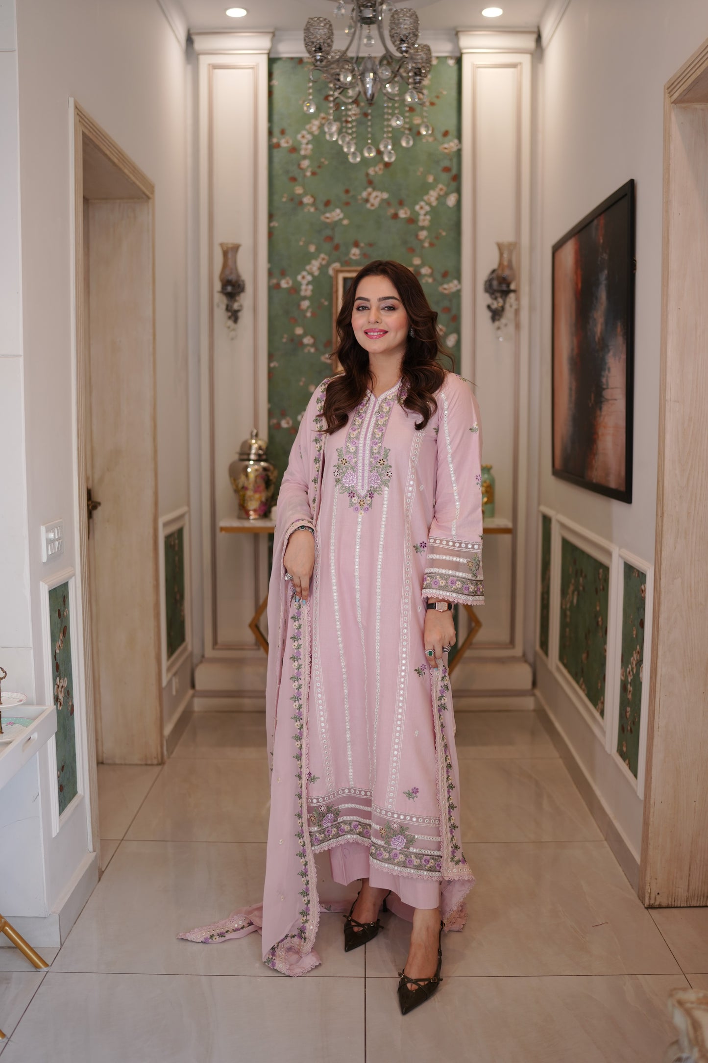 Rs 15450 Aneelas Stitched Lawn Emb Kaftan 3pc Emb Chiffon Duppata [LUX-26-105] [Dispatch Time 2 Months]