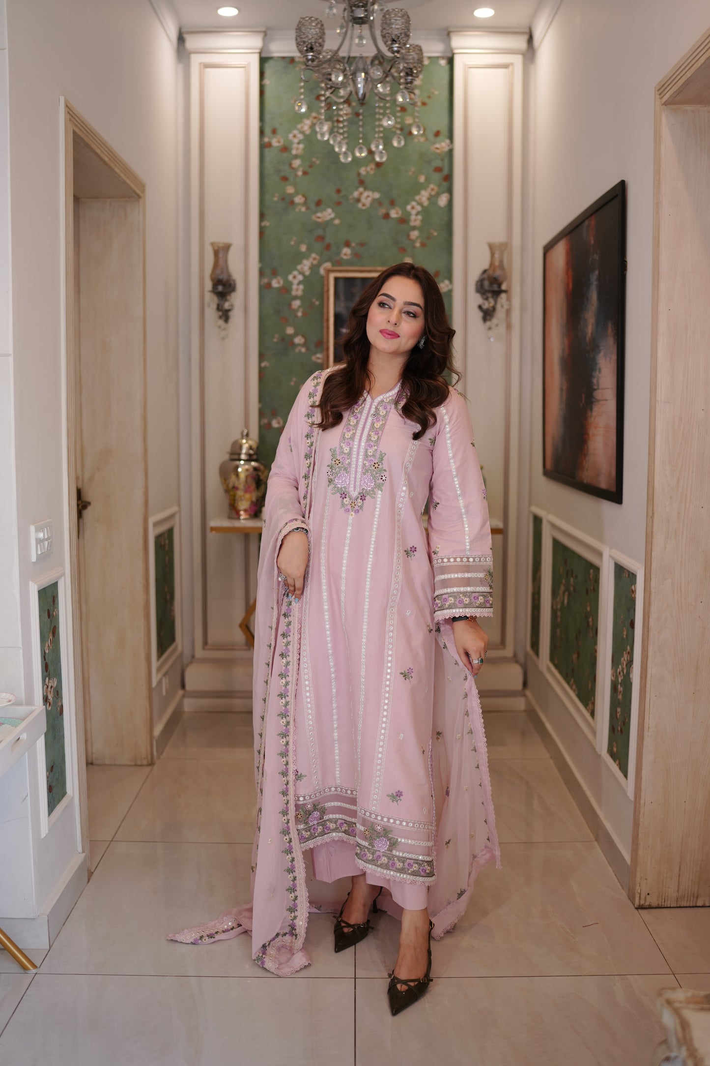 Rs 15450 Aneelas Stitched Lawn Emb Kaftan 3pc Emb Chiffon Duppata [LUX-26-105] [Dispatch Time 2 Months]
