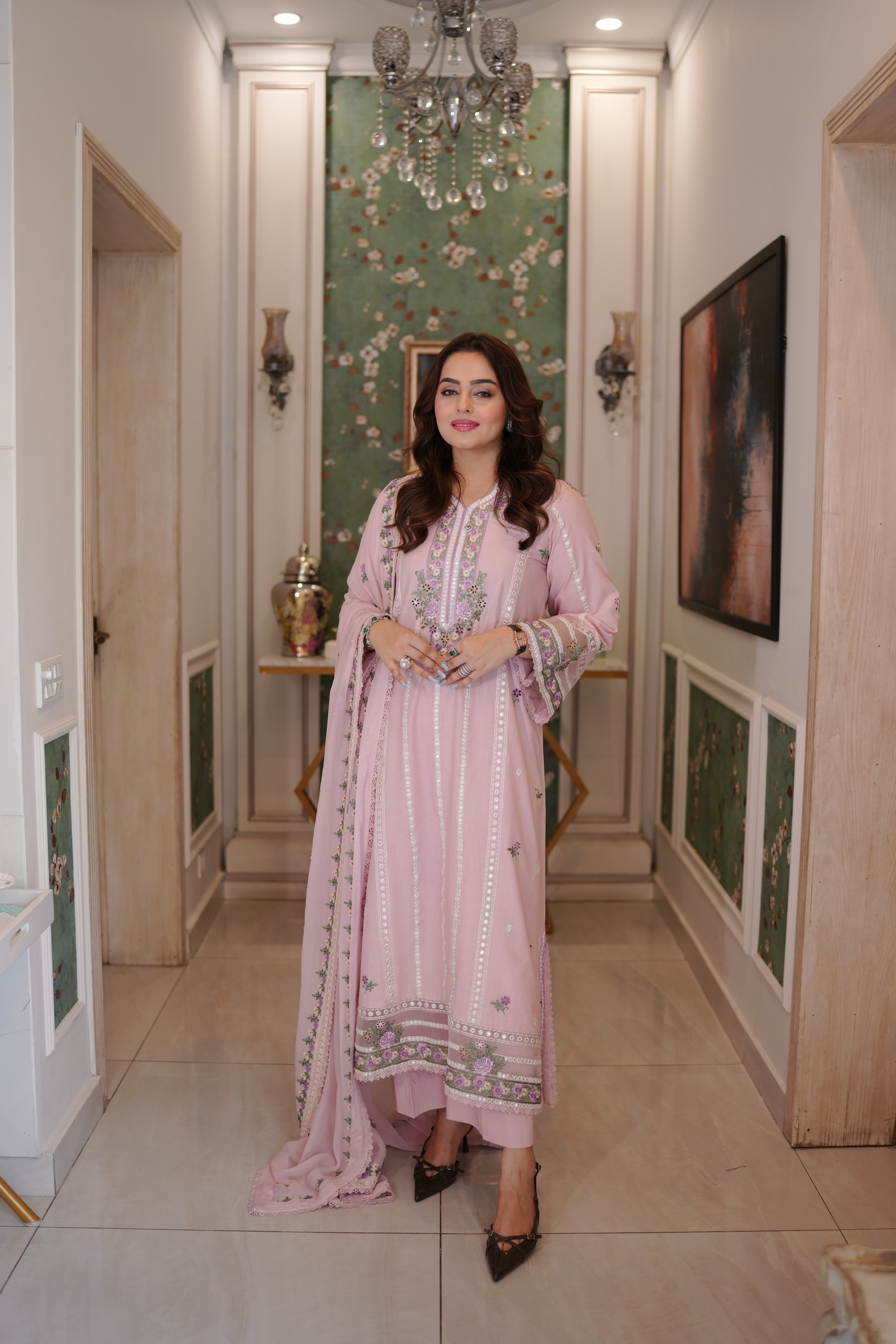 Rs 10950 Aneelas Stitched Emb Kaftan Trouser 2pc [LUX-26-105] [Dispatch Time 2 Months]