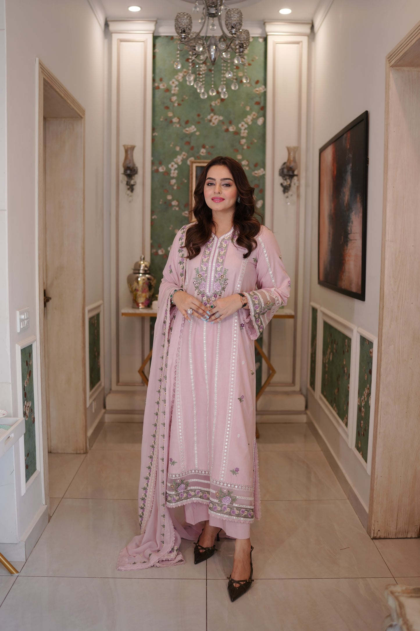 Rs 10950 Aneelas Stitched Emb Kaftan Trouser 2pc [LUX-26-105] [Dispatch Time 2 Months]
