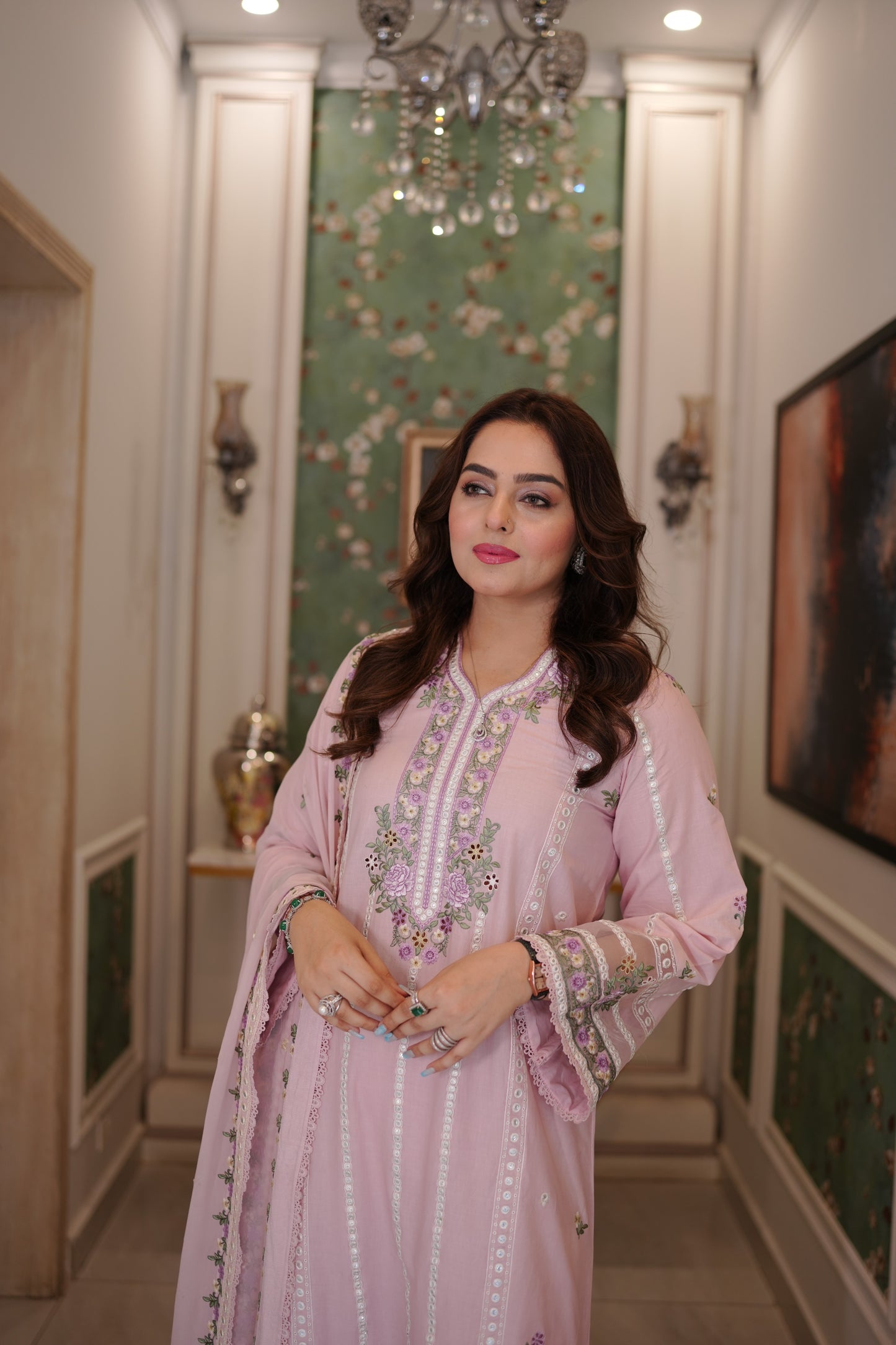 Rs 10950 Aneelas Stitched Emb Kaftan Trouser 2pc [LUX-26-105] [Dispatch Time 2 Months]