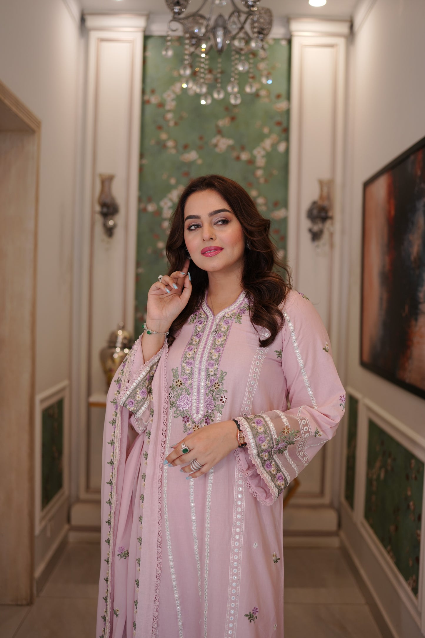 Rs 10950 Aneelas Stitched Emb Kaftan Trouser 2pc [LUX-26-105] [Dispatch Time 2 Months]