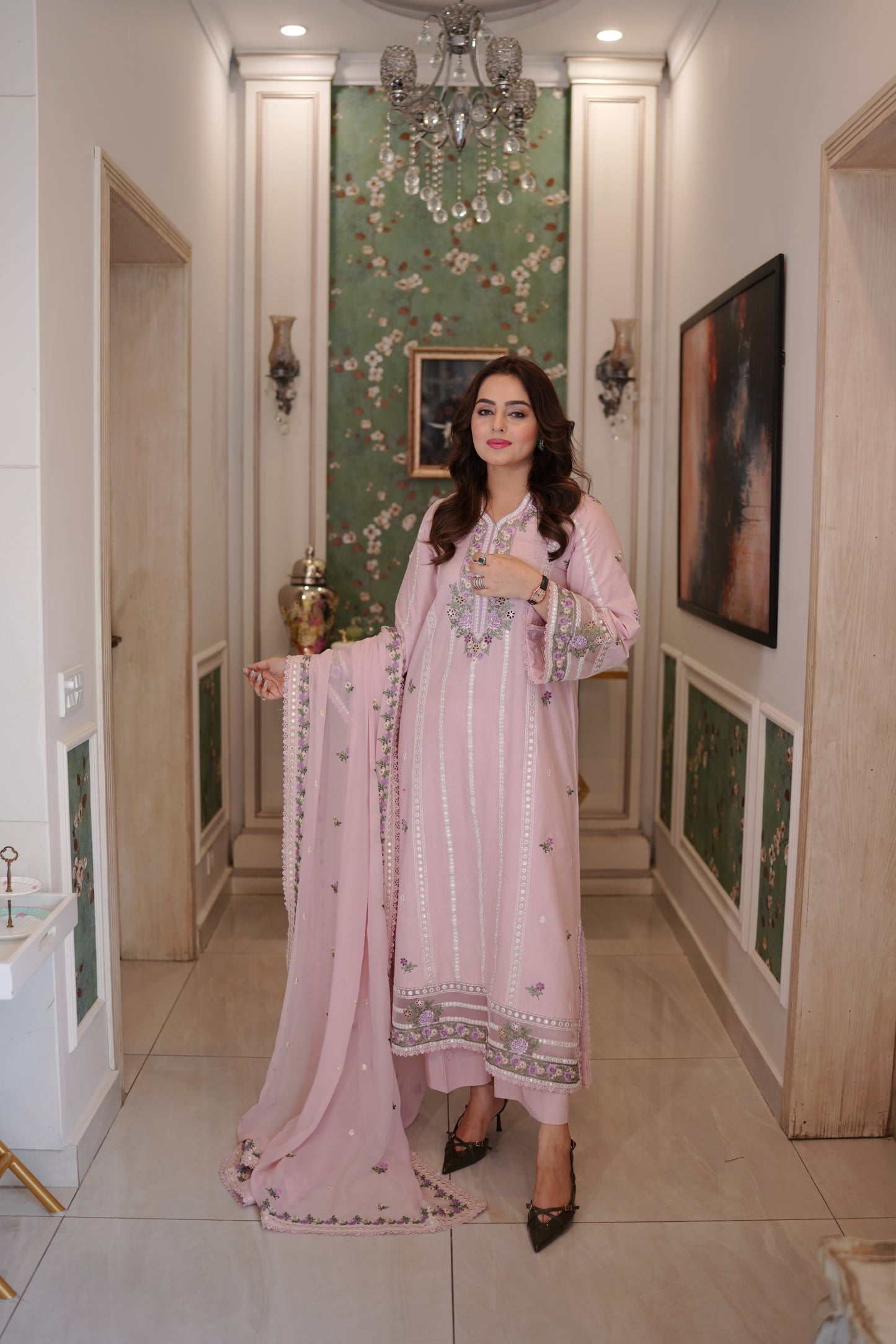 Rs 10950 Aneelas Stitched Emb Kaftan Trouser 2pc [LUX-26-105] [Dispatch Time 2 Months]