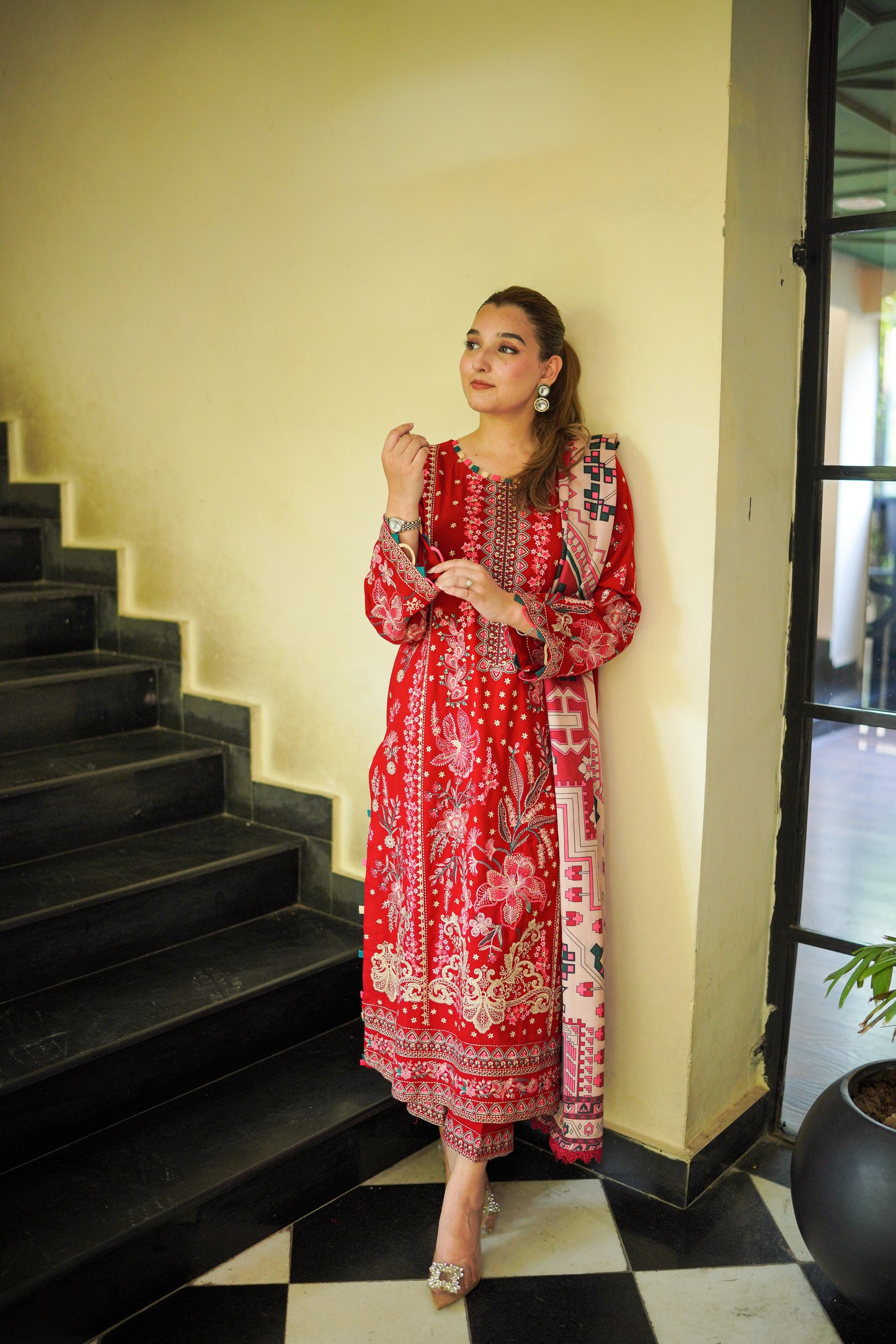 Aneelas Stitched Peach Wool Emb 3pc [PL-05] [Dispatch Time 2 Months]