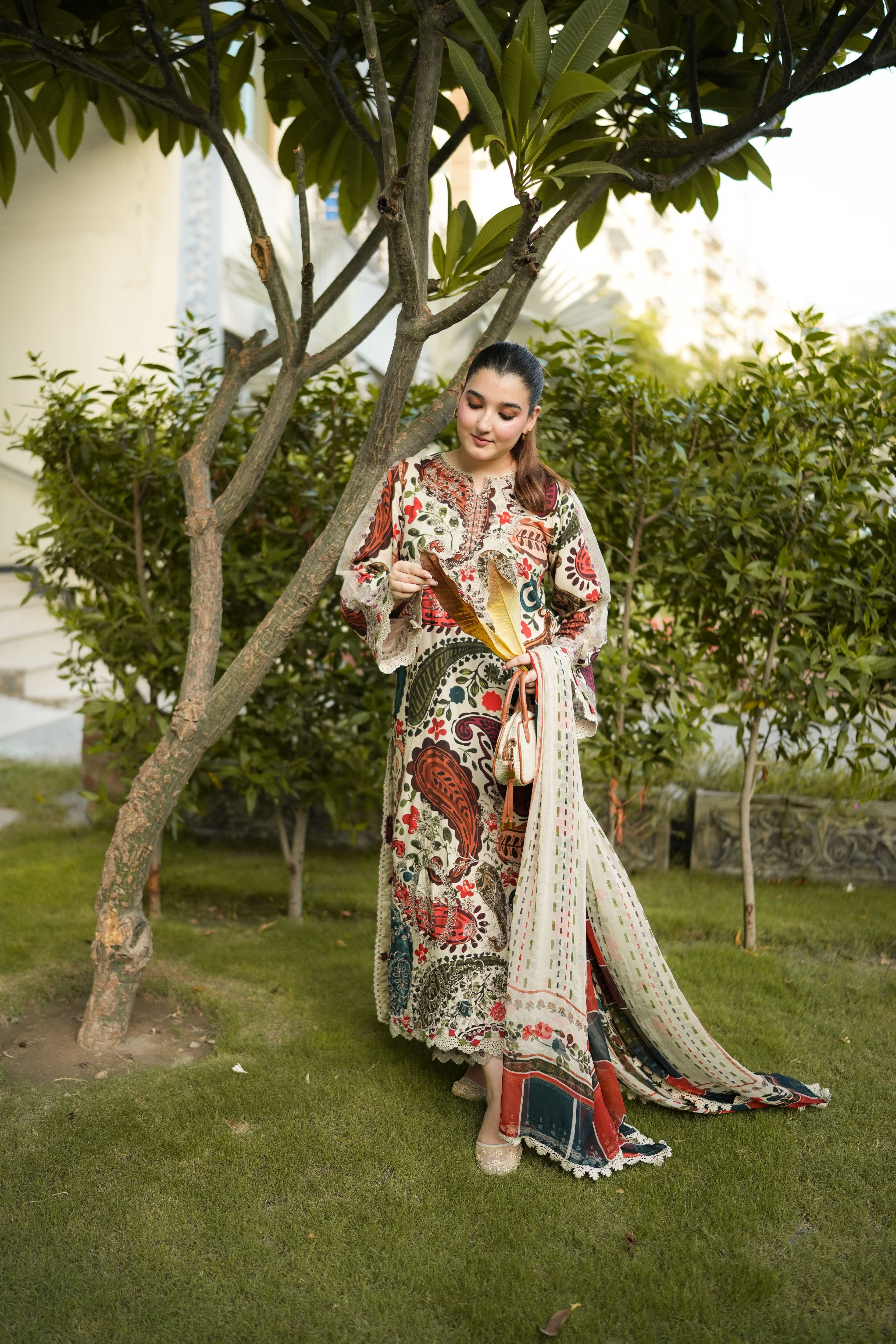 Aneelas Viscose Print Emb 3pc Chiffon Duppata [VC-26-03-B] [Dispatch Time 2 Months]