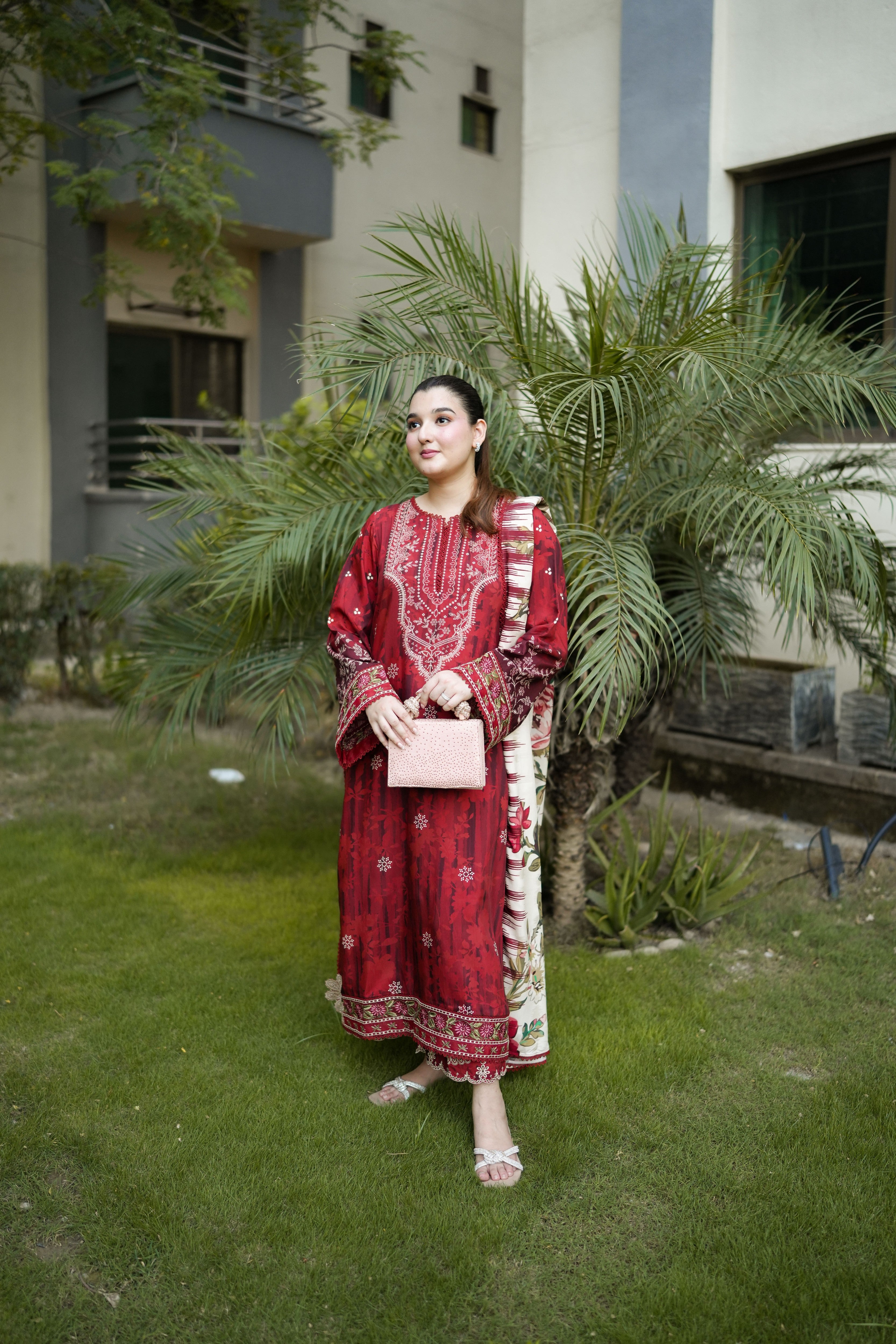 Aneelas Twill Print Emb 3pc Twill Shawl [VC-26-20-B] [Est Dispatch Time 2 Months]