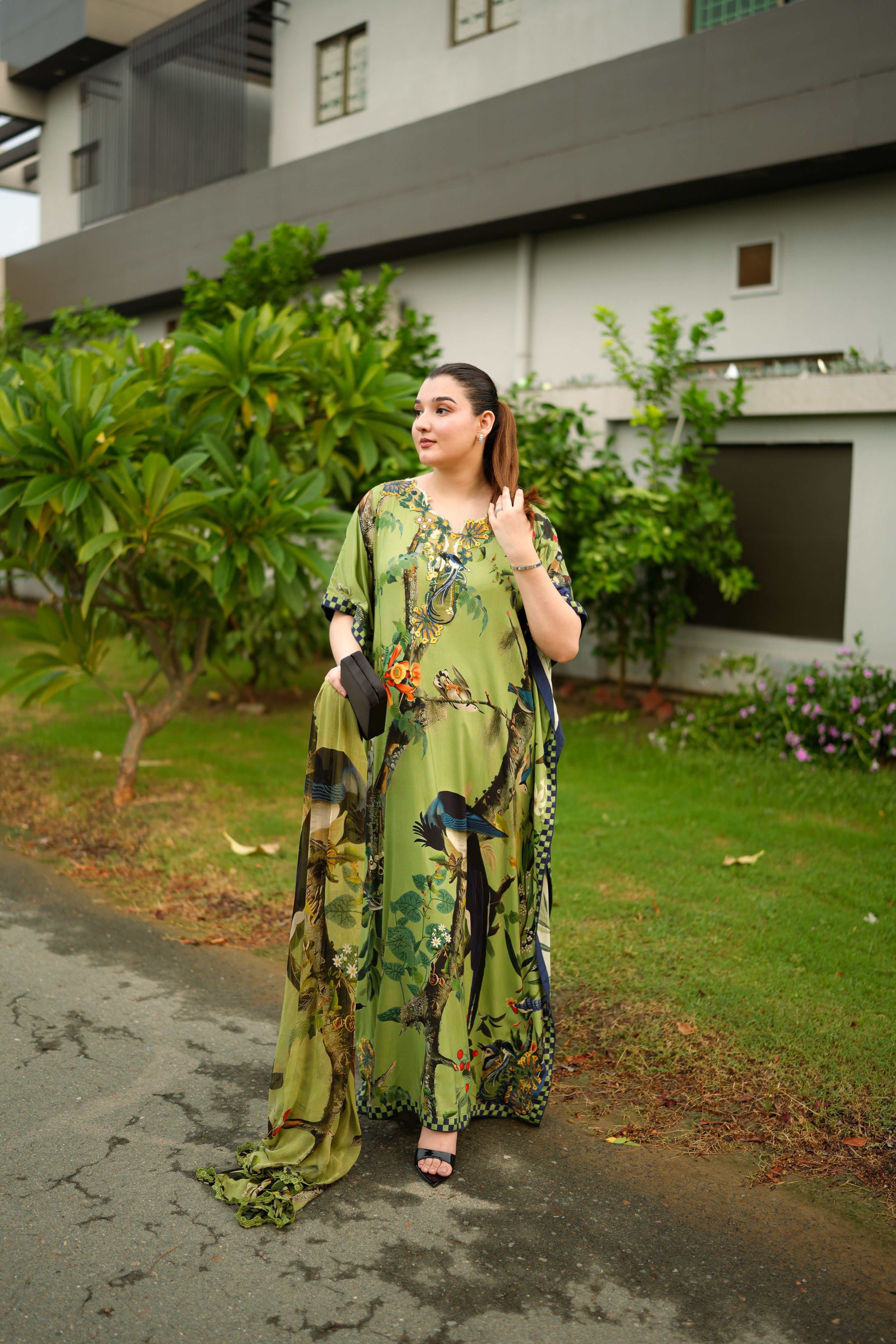 Aneelas Twill Print Emb Kaftan 3pc Twill Duppata [WPR-26-01-B-B] [Dispatch Time 2 Months]
