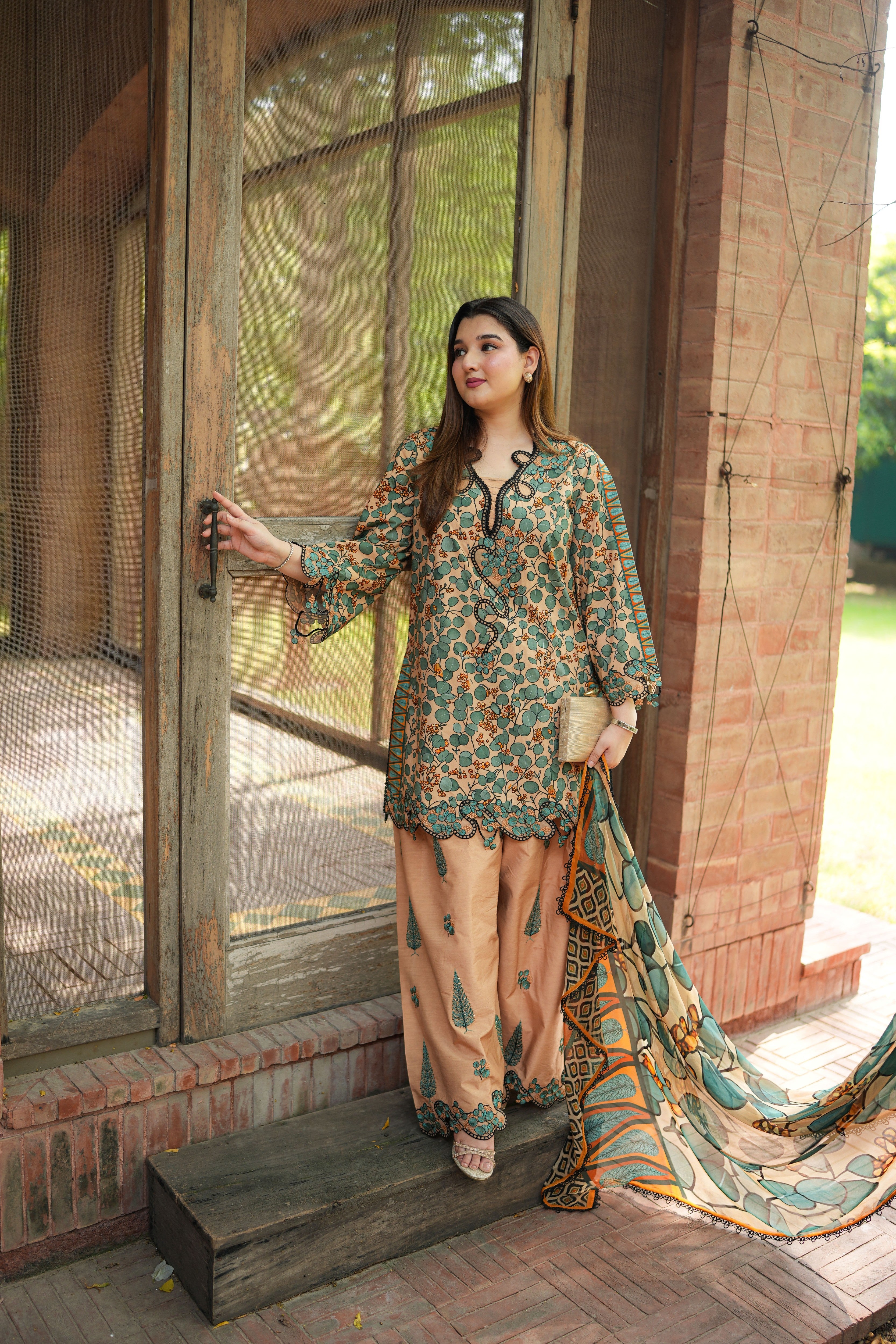 Aneelas Viscose Print Emb 3pc Silk Duppata [VC-26-30-A] [Dispatch Time 2 Months]