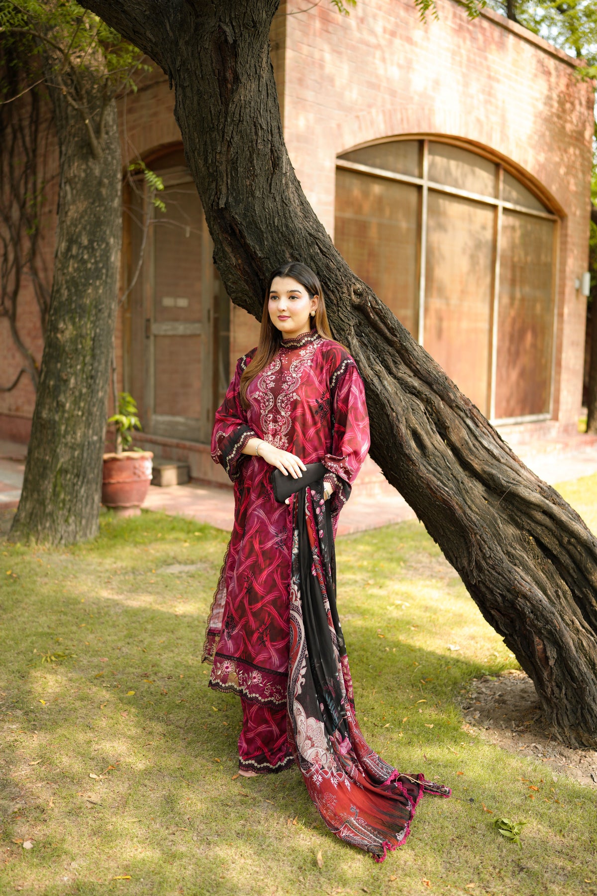Aneelas Viscose Print Emb 3pc Chiffon Duppata [VC-26-16-B] [Dispatch Time 2.5 Months]