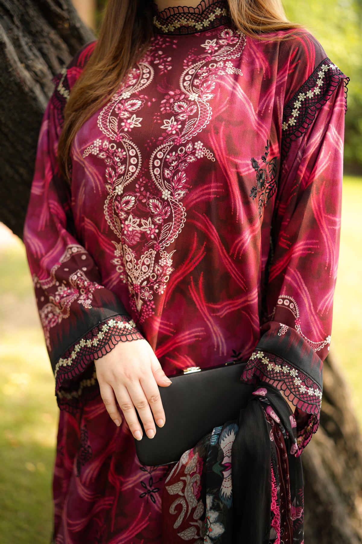 Aneelas Viscose Print Emb 3pc Chiffon Duppata [VC-26-16-B] [Dispatch Time 2.5 Months]