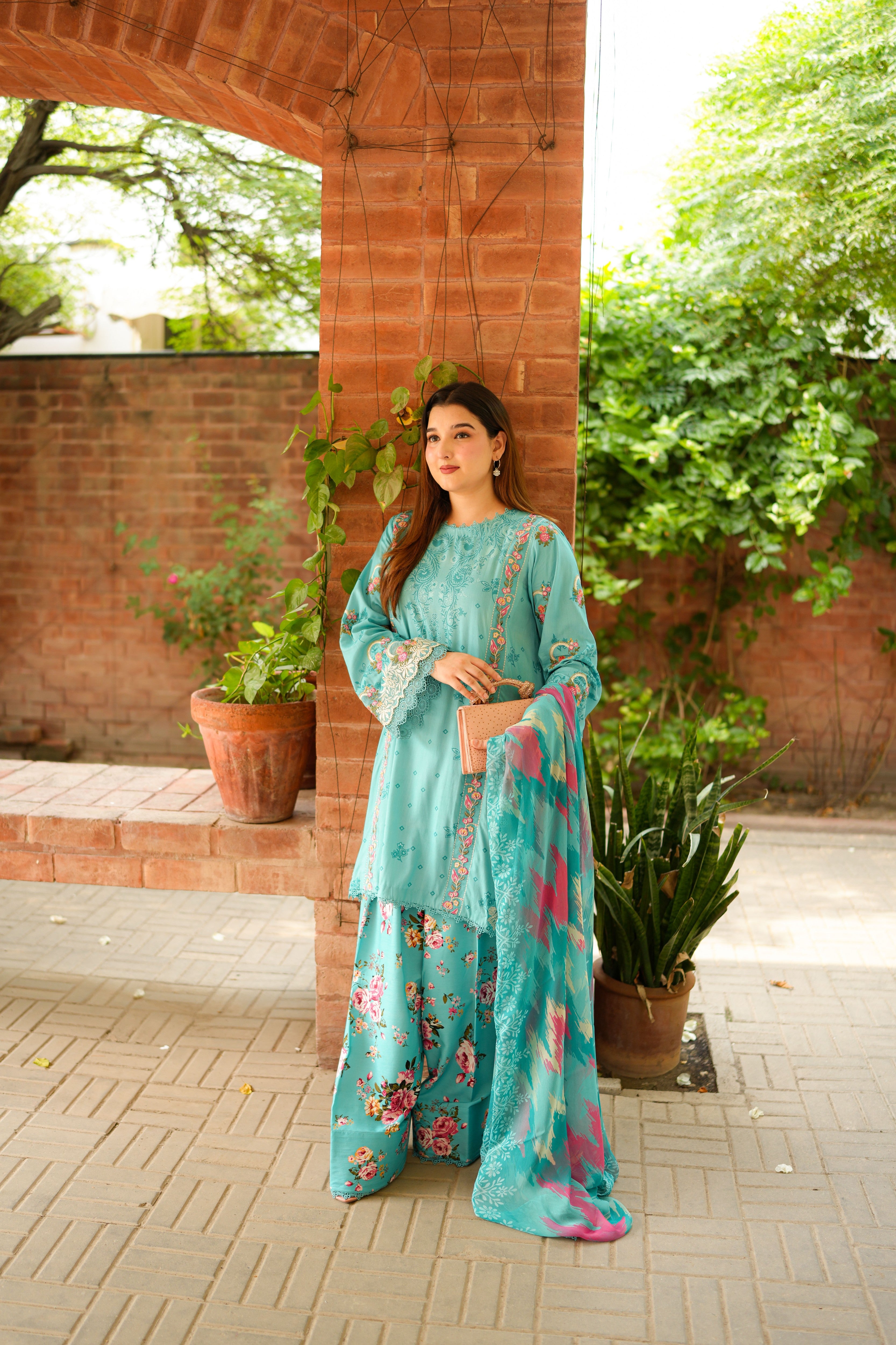 Aneelas Viscose Print Emb 3pc Viscose Duppata [VC-26-19-A] [Dispatch Time 2 Months]
