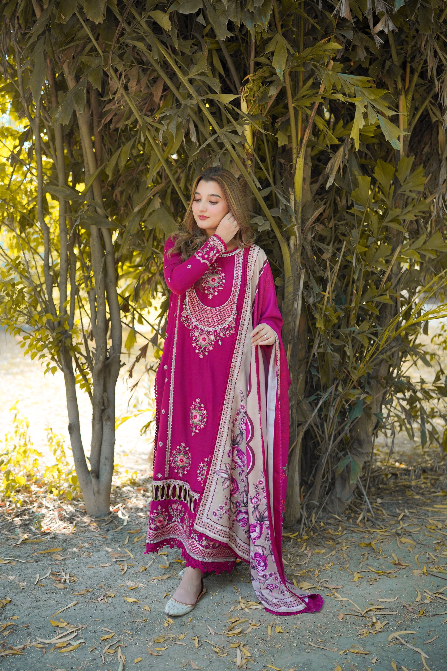 Rs 12500 Aneelas Stitched Peach Wool Emb 3pc [PL-07] [Dispatch Time 2 Months]