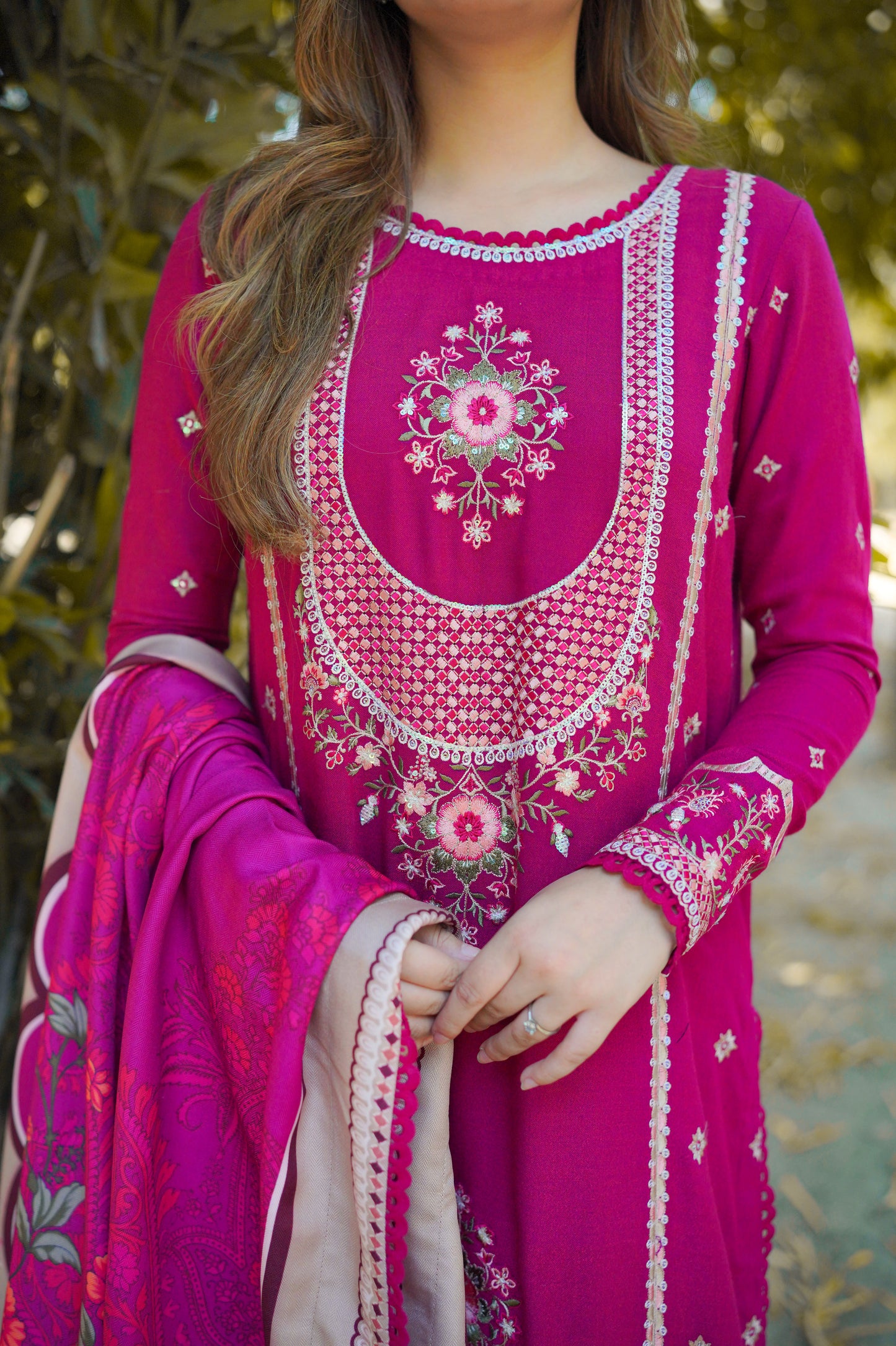 Rs 12500 Aneelas Stitched Peach Wool Emb 3pc [PL-07] [Dispatch Time 2 Months]