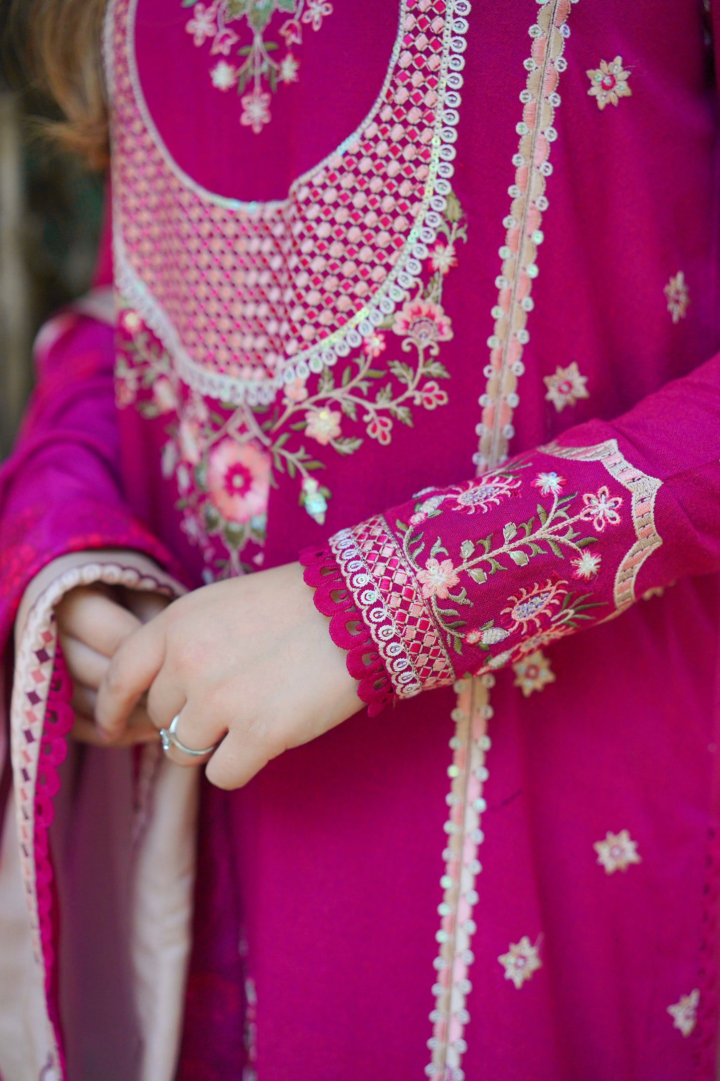 Rs 12500 Aneelas Stitched Peach Wool Emb 3pc [PL-07] [Dispatch Time 2 Months]