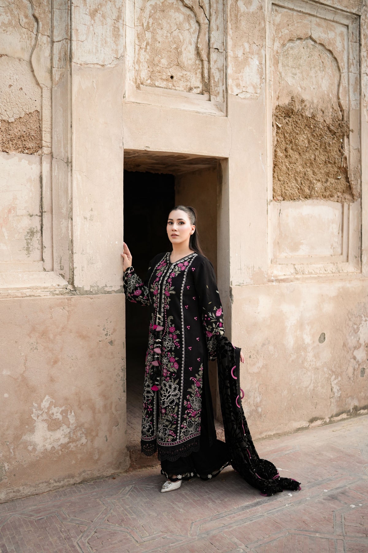Rs 18000 Aneelas Stitched Karandi Emb 3pc Palachi Shawl [KR-26-14] [Dispatch Time 2.5 Months]