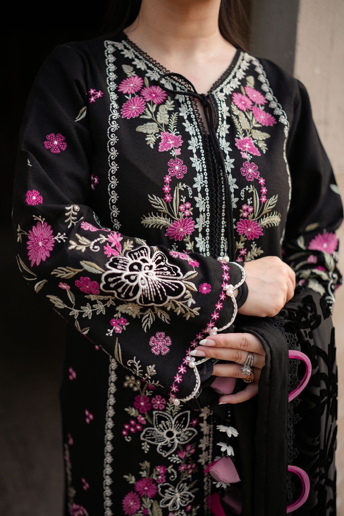 Rs 18000 Aneelas Stitched Karandi Emb 3pc Palachi Shawl [KR-26-14] [Dispatch Time 2.5 Months]