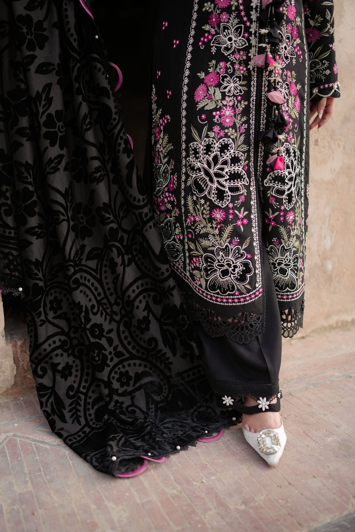 Rs 18000 Aneelas Stitched Karandi Emb 3pc Palachi Shawl [KR-26-14] [Dispatch Time 2.5 Months]