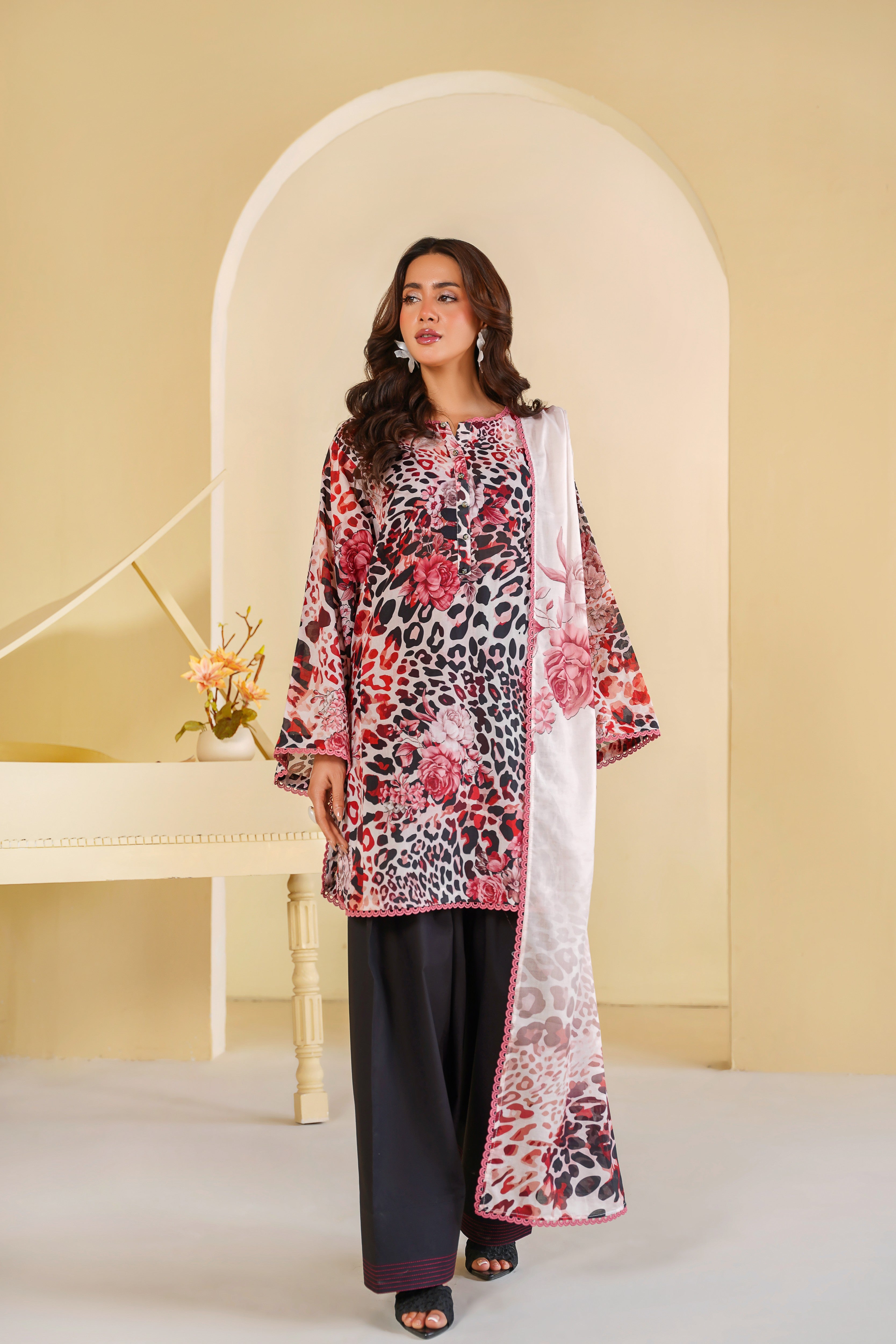 Rs 7800 Aneelas Stitched Printed Lawn 3pc With Chiffon Duppata [SPR-26-68-A] [Dispatch Time 2 Months]