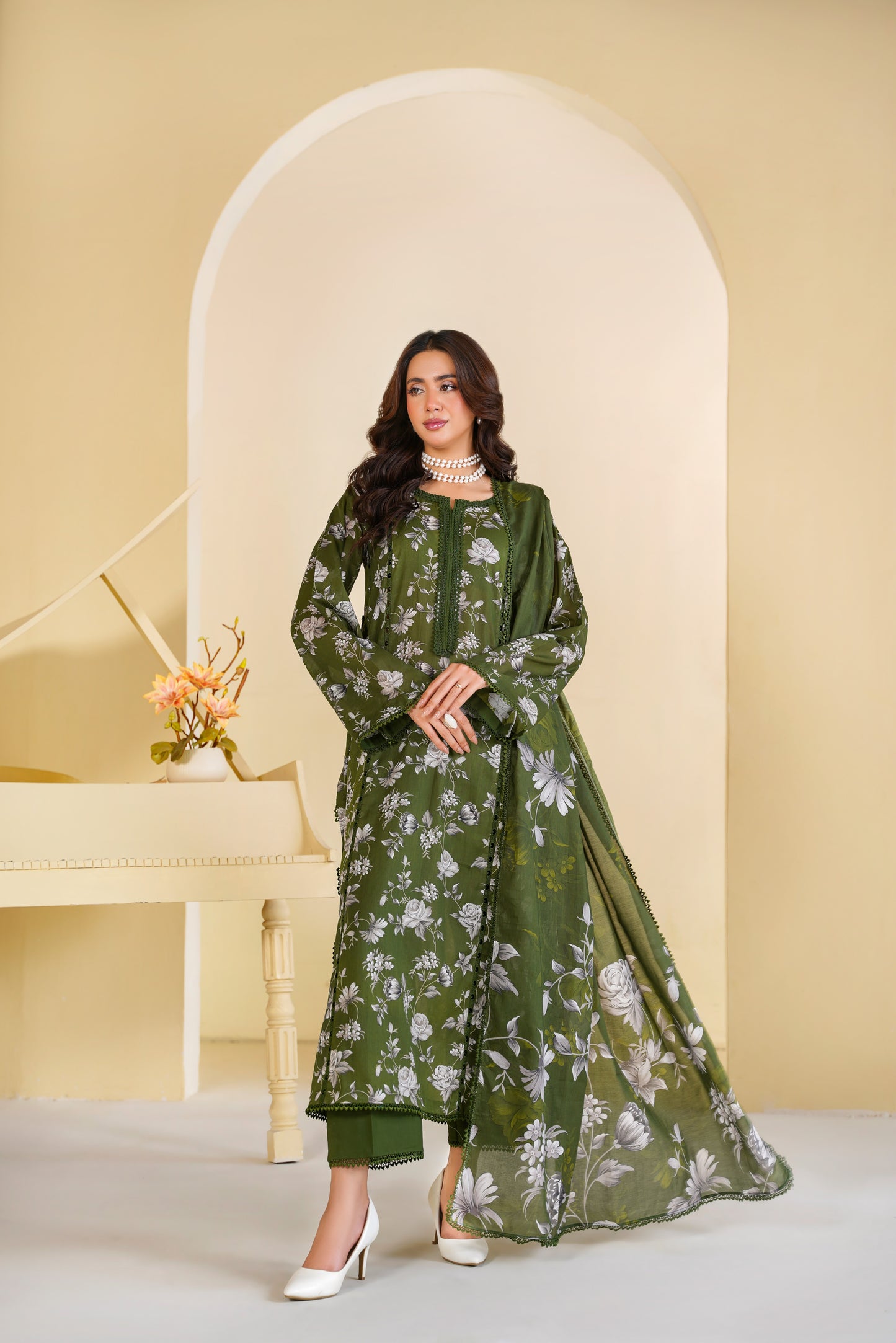 Rs 7800 Aneelas Stitched Printed Lawn 3pc With Chiffon Duppata [SPR-26-70-B] [Dispatch Time 2 Months]