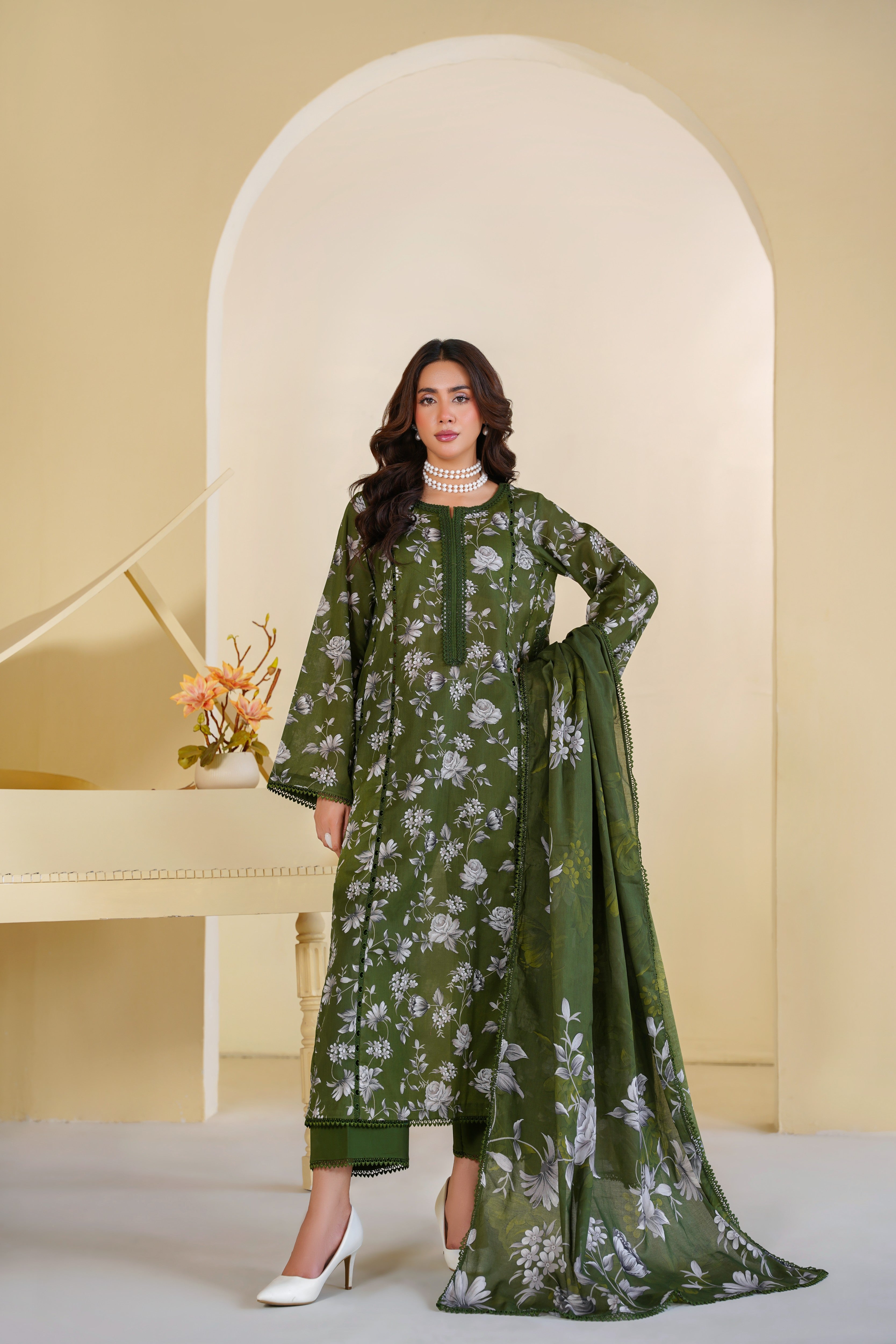 Rs 7800 Aneelas Stitched Printed Lawn 3pc With Chiffon Duppata [SPR-26-70-B] [Dispatch Time 2 Months]