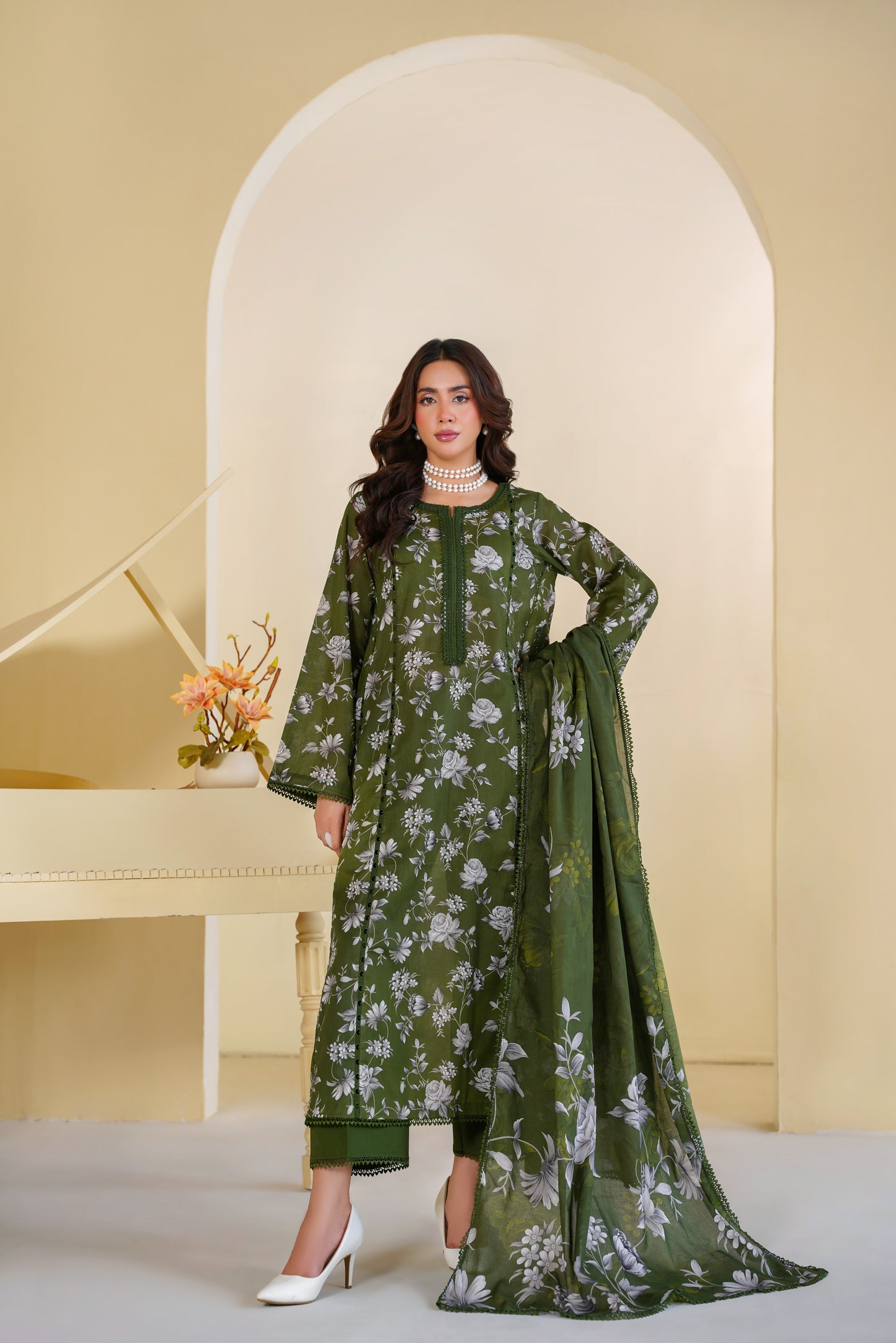 Rs 7800 Aneelas Stitched Printed Lawn 3pc With Chiffon Duppata [SPR-26-70-B] [Dispatch Time 2 Months]