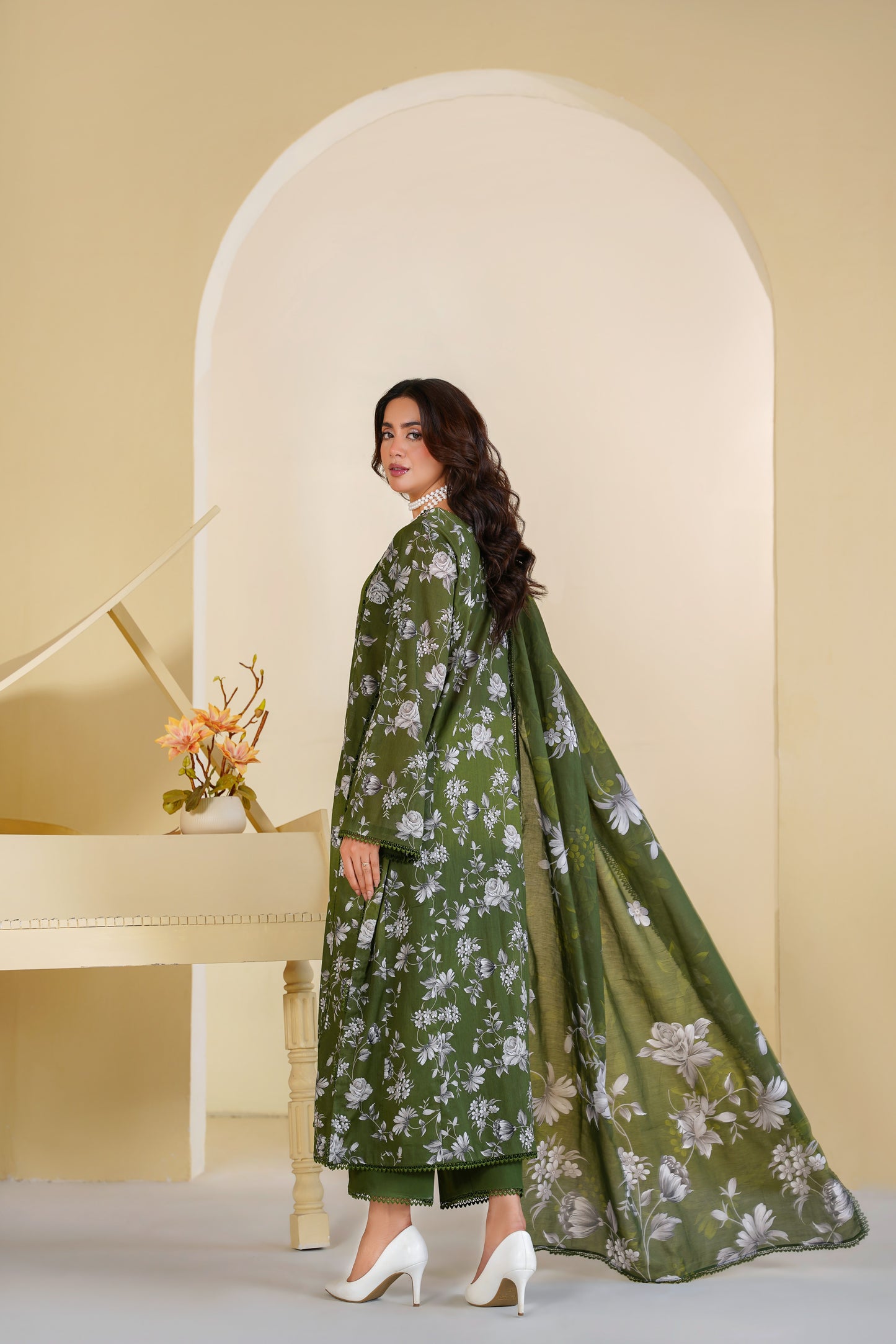 Rs 7800 Aneelas Stitched Printed Lawn 3pc With Chiffon Duppata [SPR-26-70-B] [Dispatch Time 2 Months]