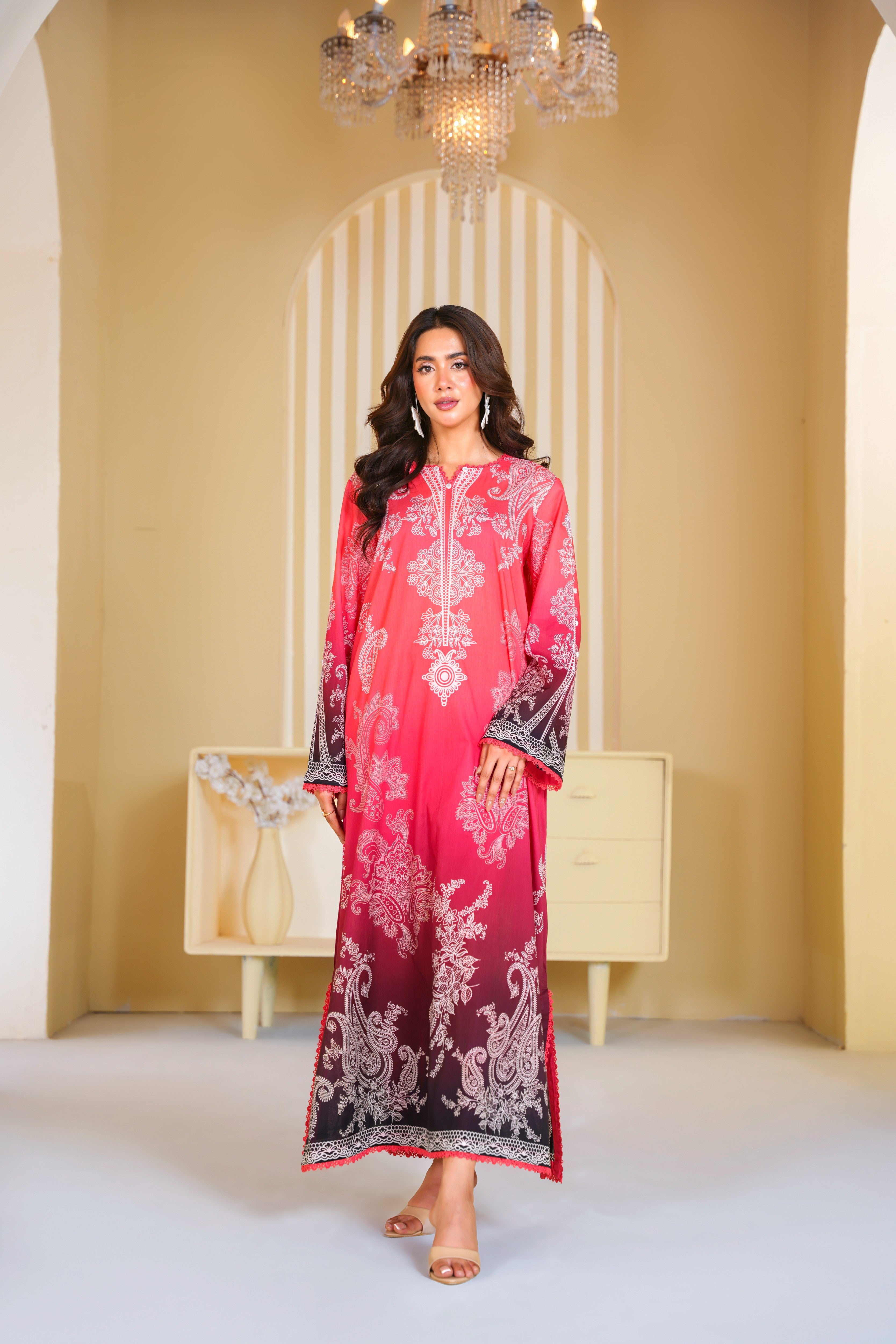 Rs 5500 Aneelas Stitched Print Kaftan 2pc [SPR-26-88] [Dispatch Time 2 Months]