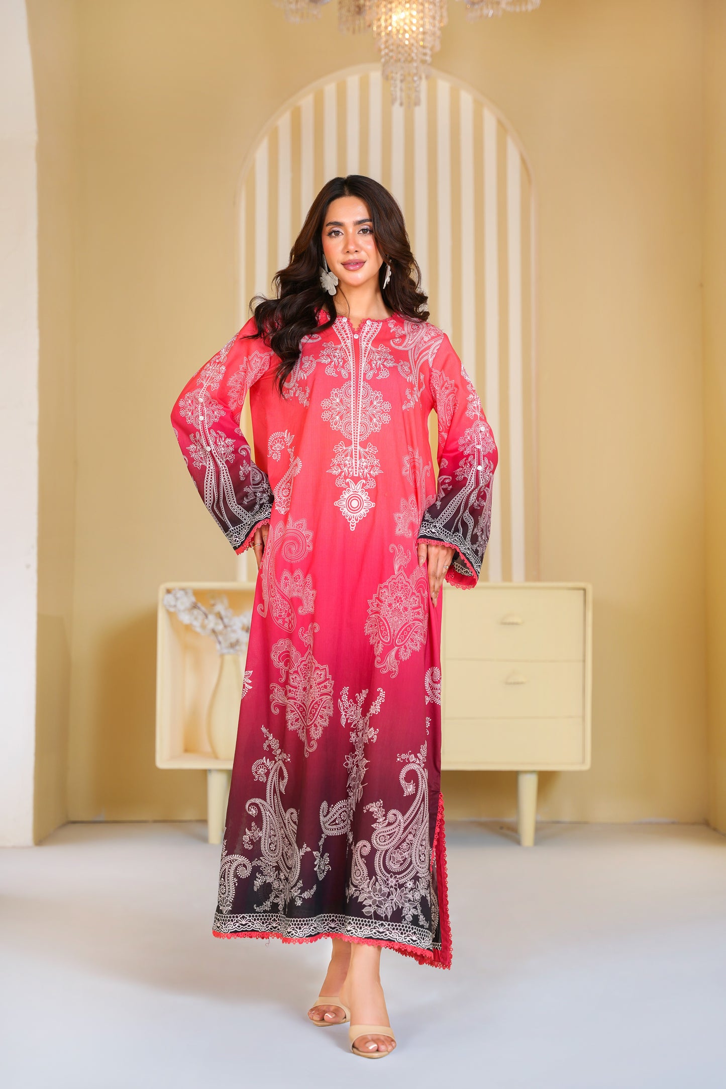 Rs 5500 Aneelas Stitched Print Kaftan 2pc [SPR-26-88] [Dispatch Time 2 Months]
