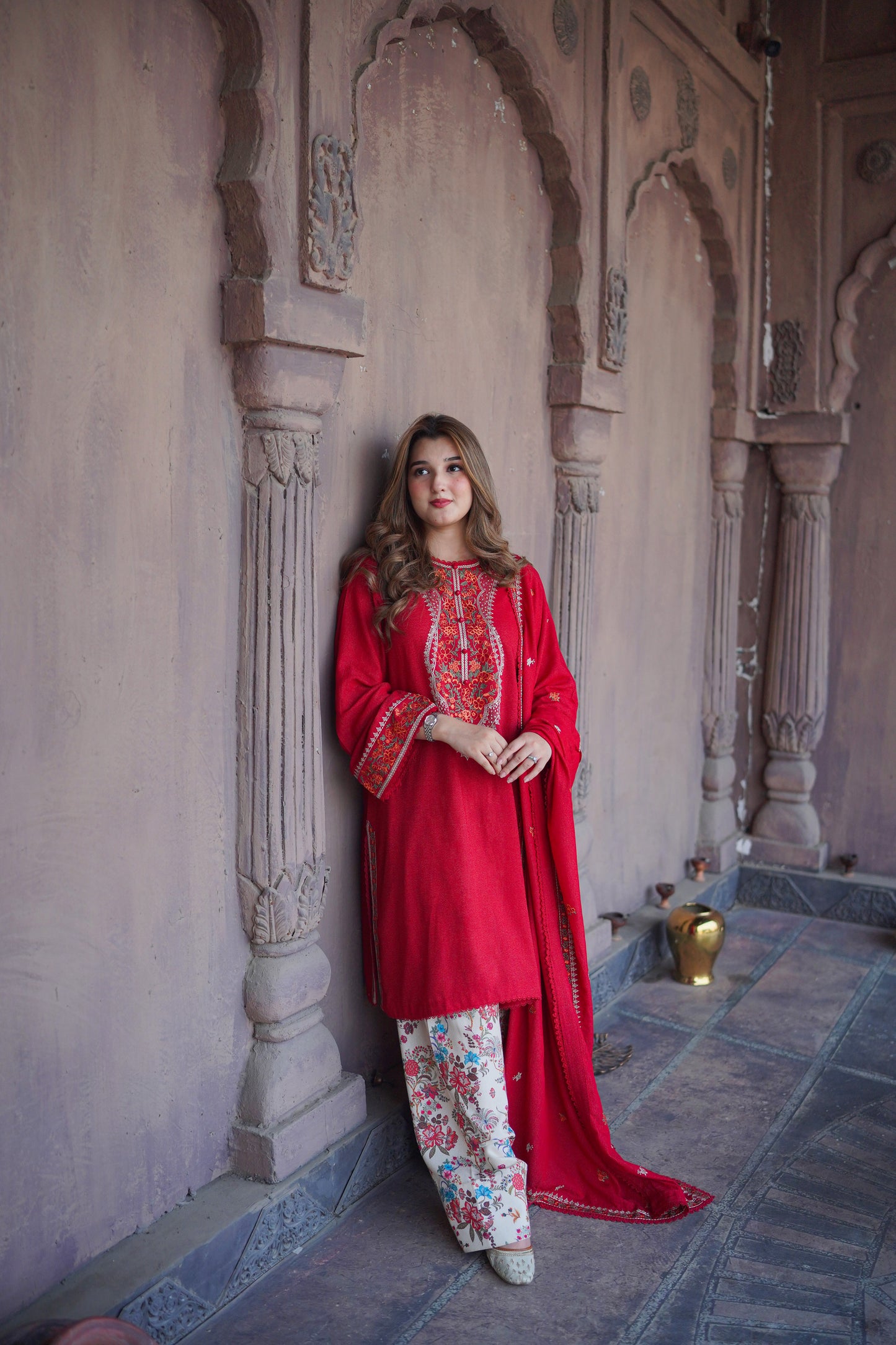 Rs 7500 Aneelas Karandi Stitched Emb Shirt Printed Shalwar [KR-02] [Dispatch Time 2 Months]