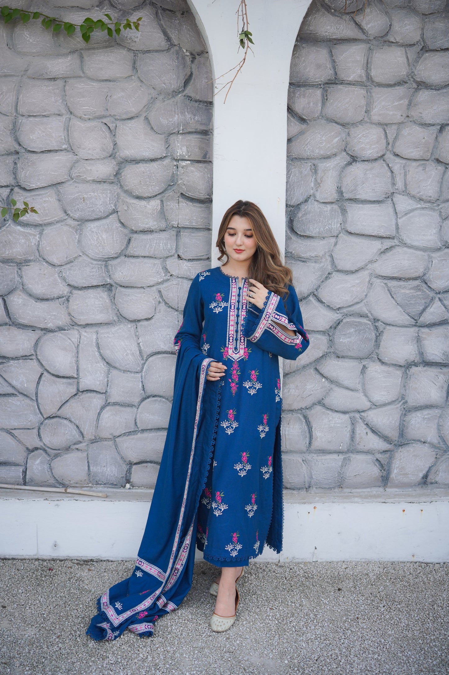 Rs 8000 Aneelas Stitched Peach Wool Emb Shirt Trouser 2pc [PL-11] [Dispatch Time 2 Months]