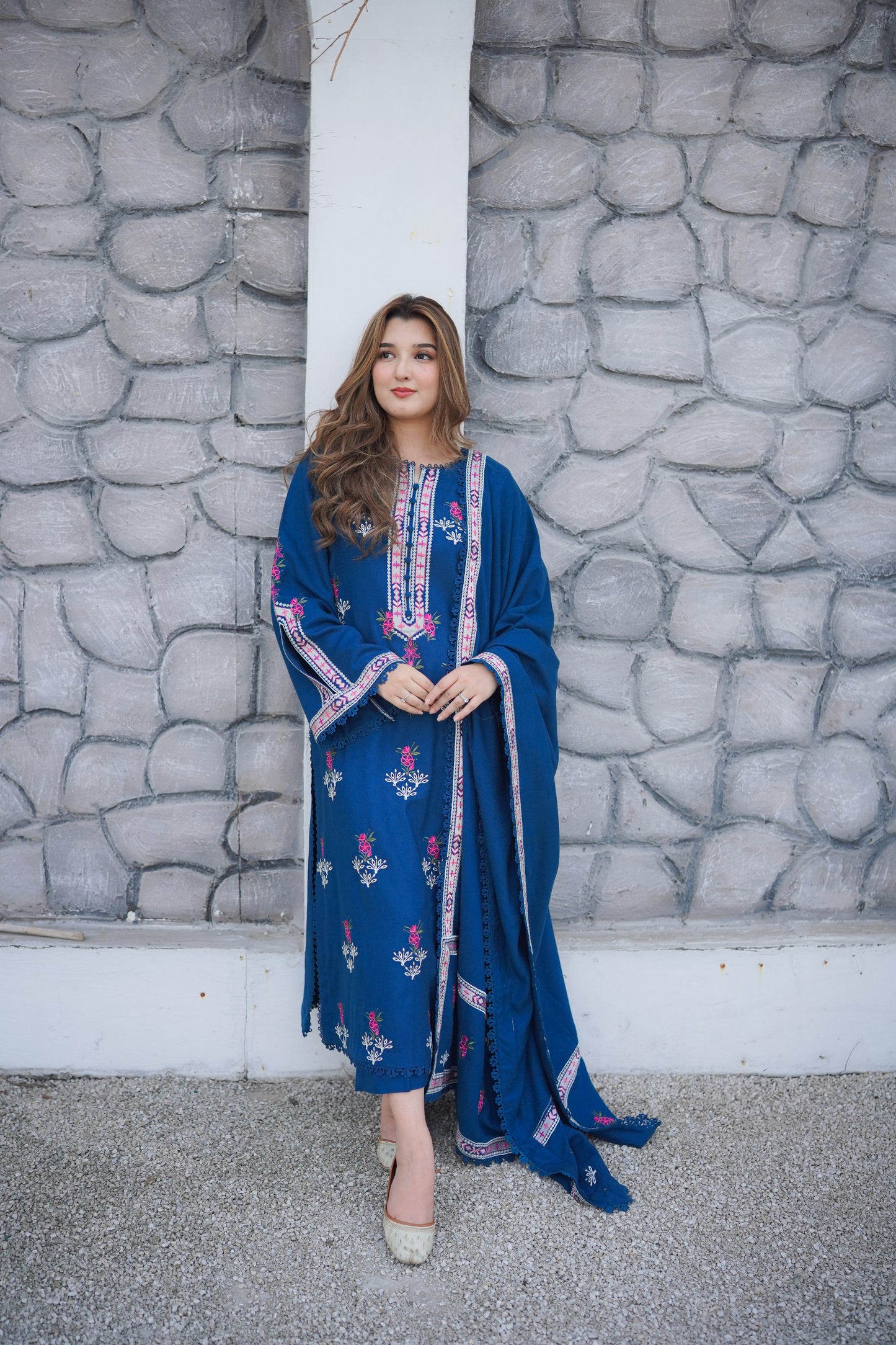 Rs 8000 Aneelas Stitched Peach Wool Emb Shirt Trouser 2pc [PL-11] [Dispatch Time 2 Months]