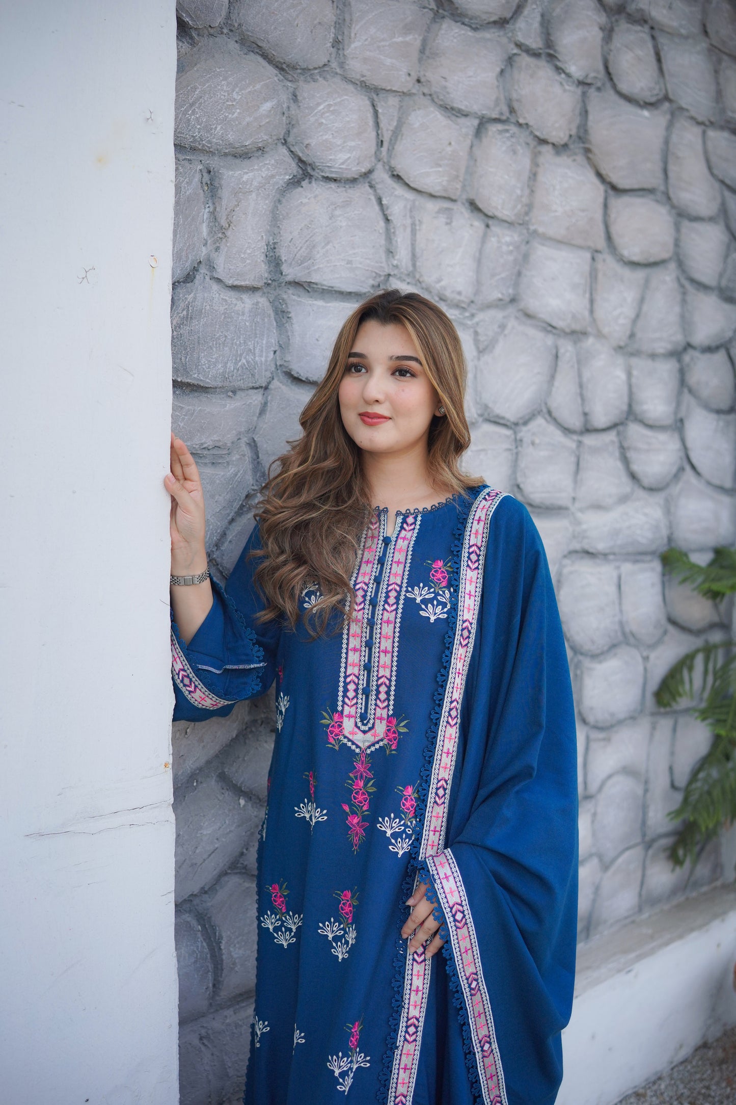 Rs 8000 Aneelas Stitched Peach Wool Emb Shirt Trouser 2pc [PL-11] [Dispatch Time 2 Months]