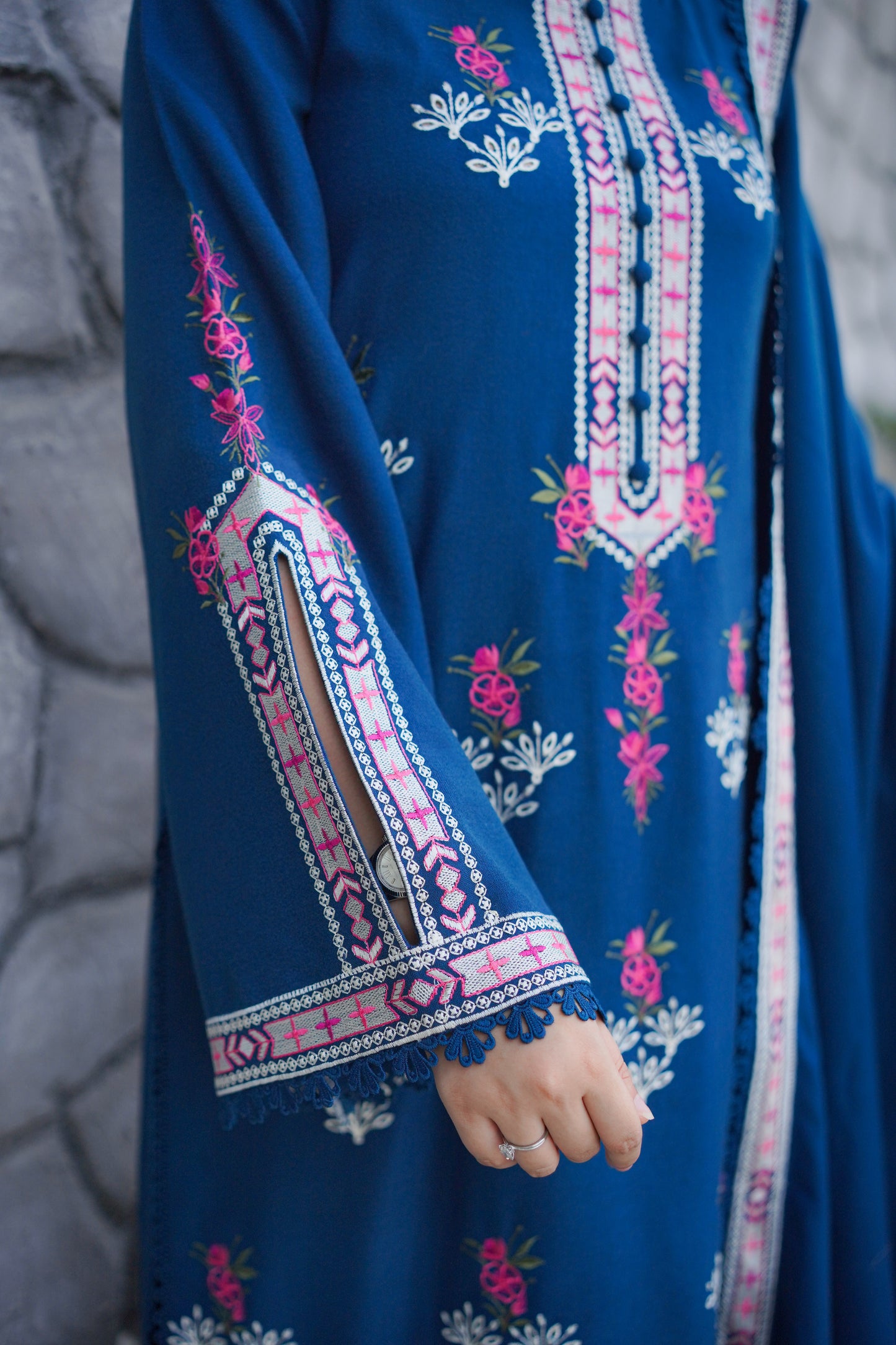 Rs 13000 Aneelas Stitched Peach Wool Emb Shirt Emb Shawl 3pc [PL-11] [Dispatch Time 2 Months]