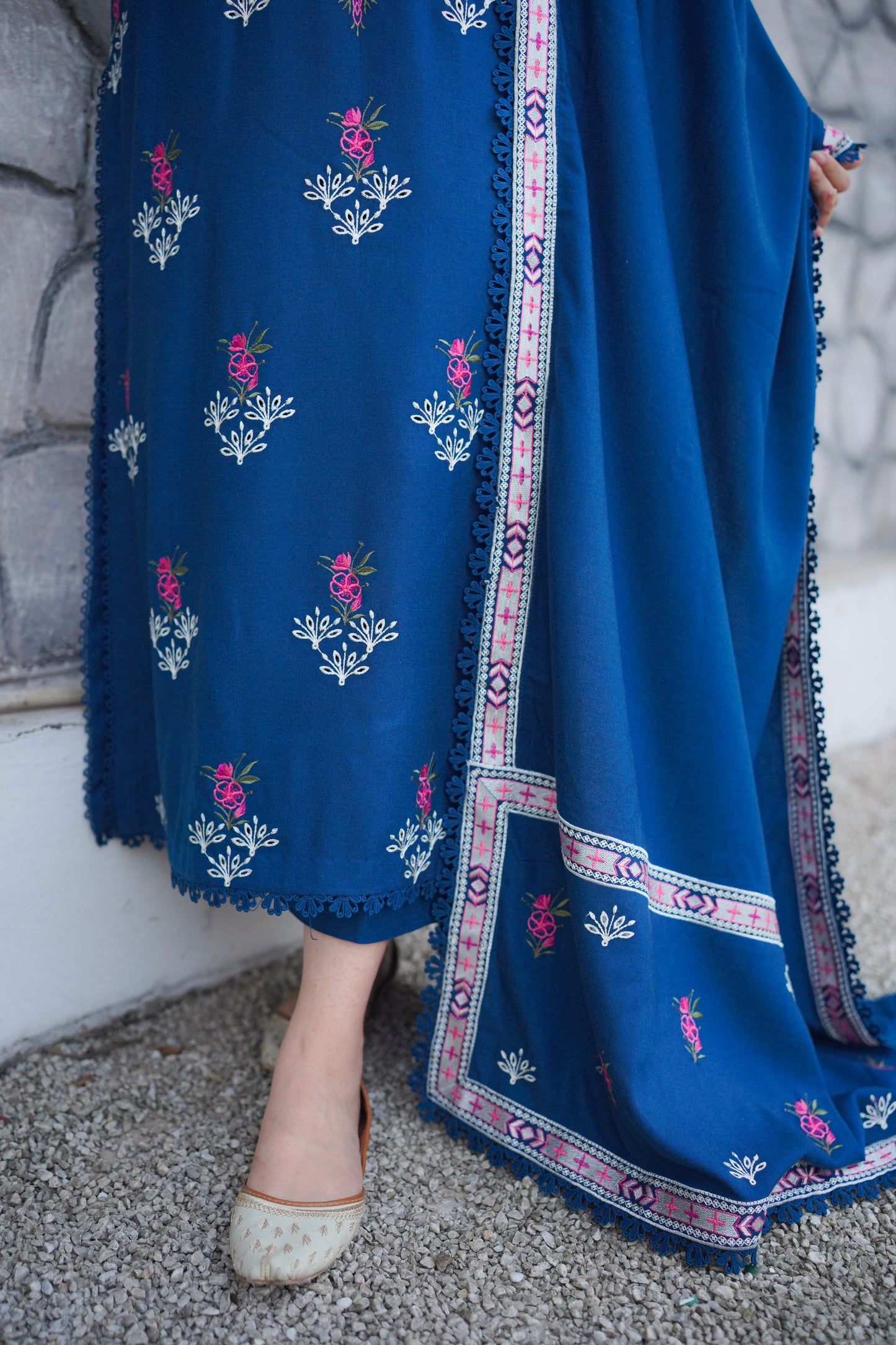 Rs 13000 Aneelas Stitched Peach Wool Emb Shirt Emb Shawl 3pc [PL-11] [Dispatch Time 2 Months]