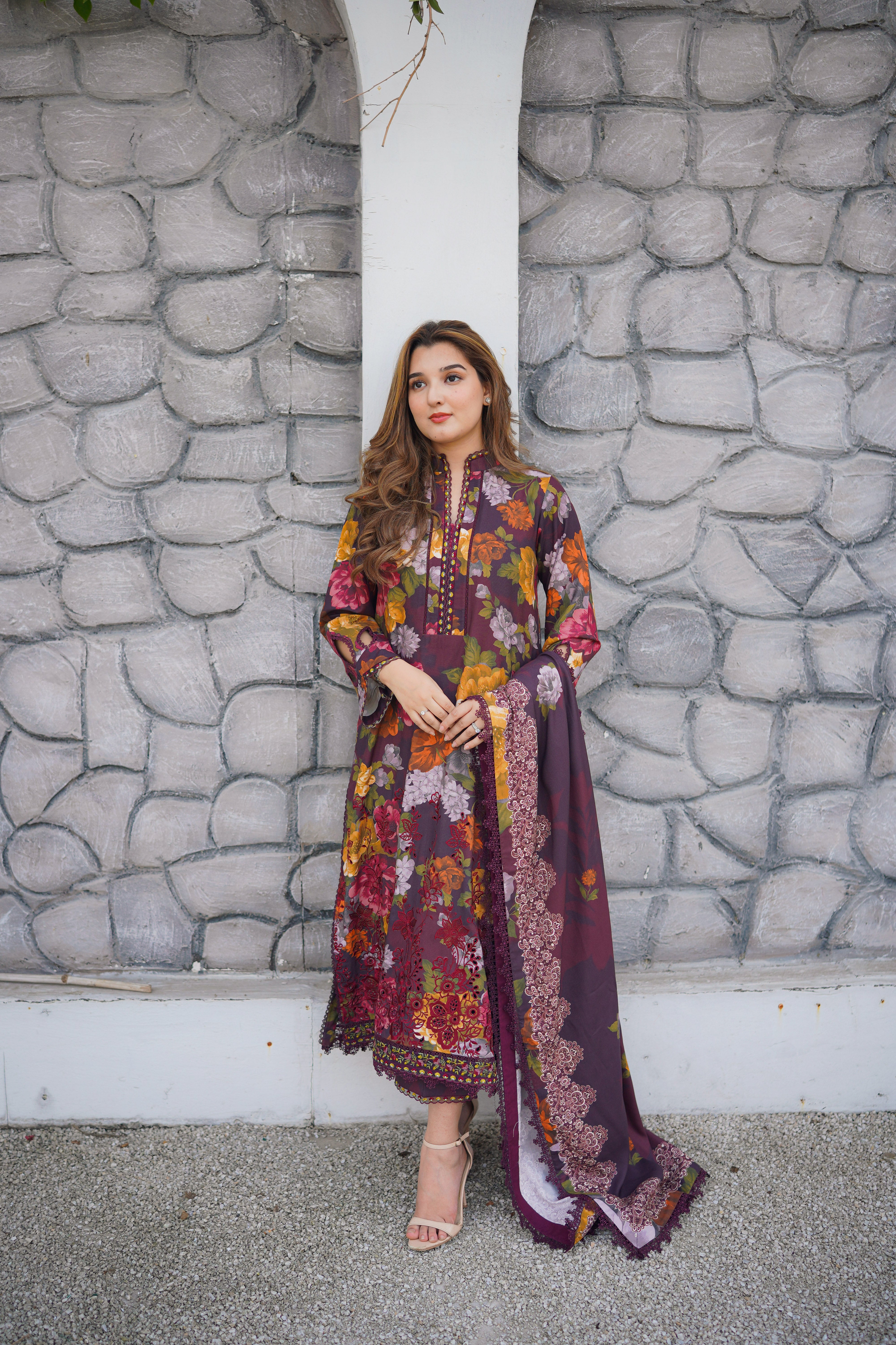 Rs 10500 Aneelas Stitched Linen Print Emb 3pc [WPR-29] [Dispatch Time 2 Months]