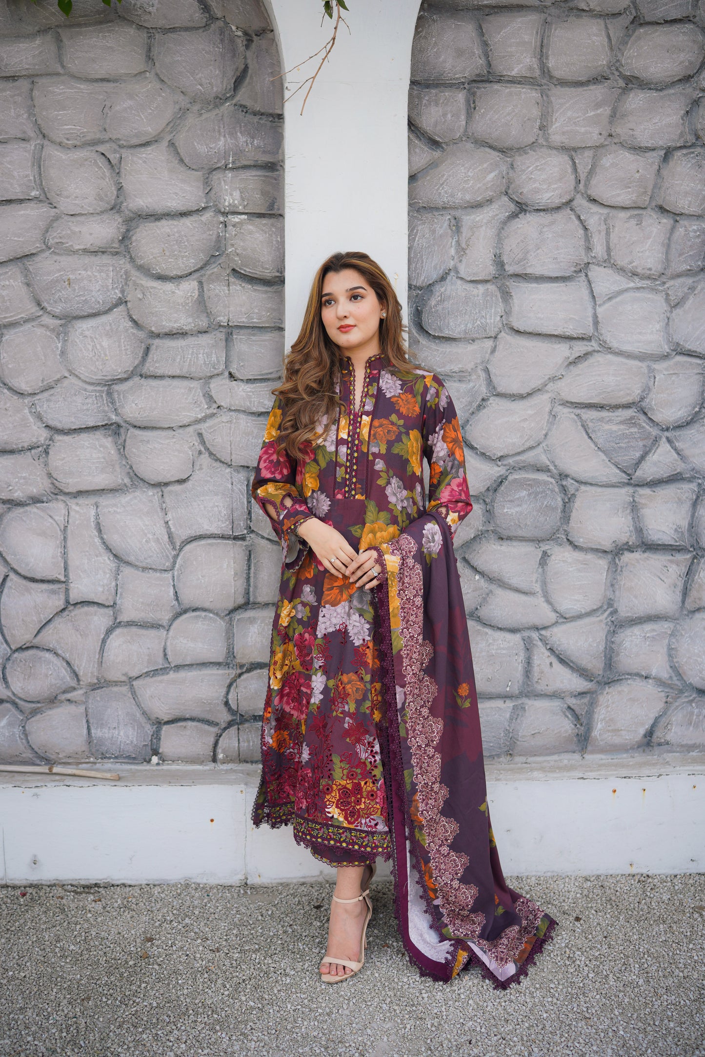 Rs 10500 Aneelas Stitched Linen Print Emb 3pc [WPR-29] [Dispatch Time 2 Months]