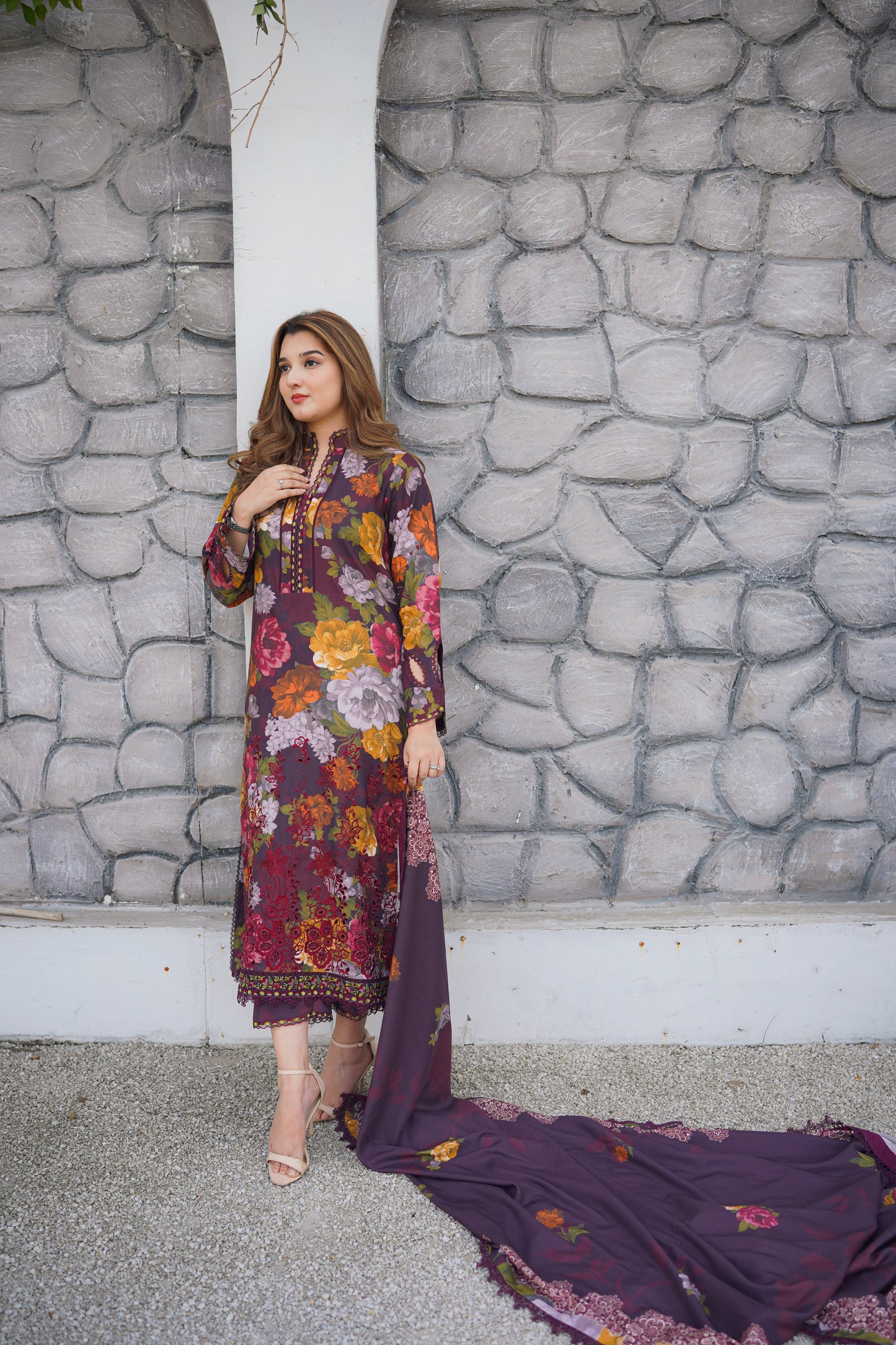 Rs 10500 Aneelas Stitched Linen Print Emb 3pc [WPR-29] [Dispatch Time 2 Months]