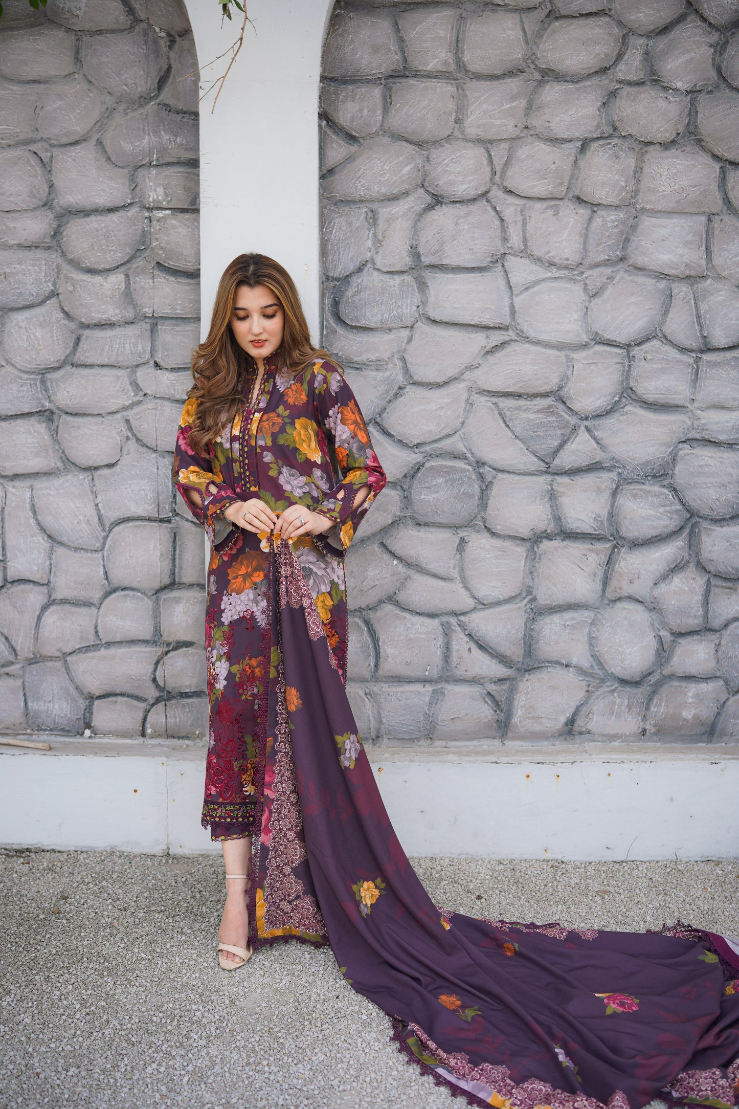 Rs 10500 Aneelas Stitched Linen Print Emb 3pc [WPR-29] [Dispatch Time 2 Months]