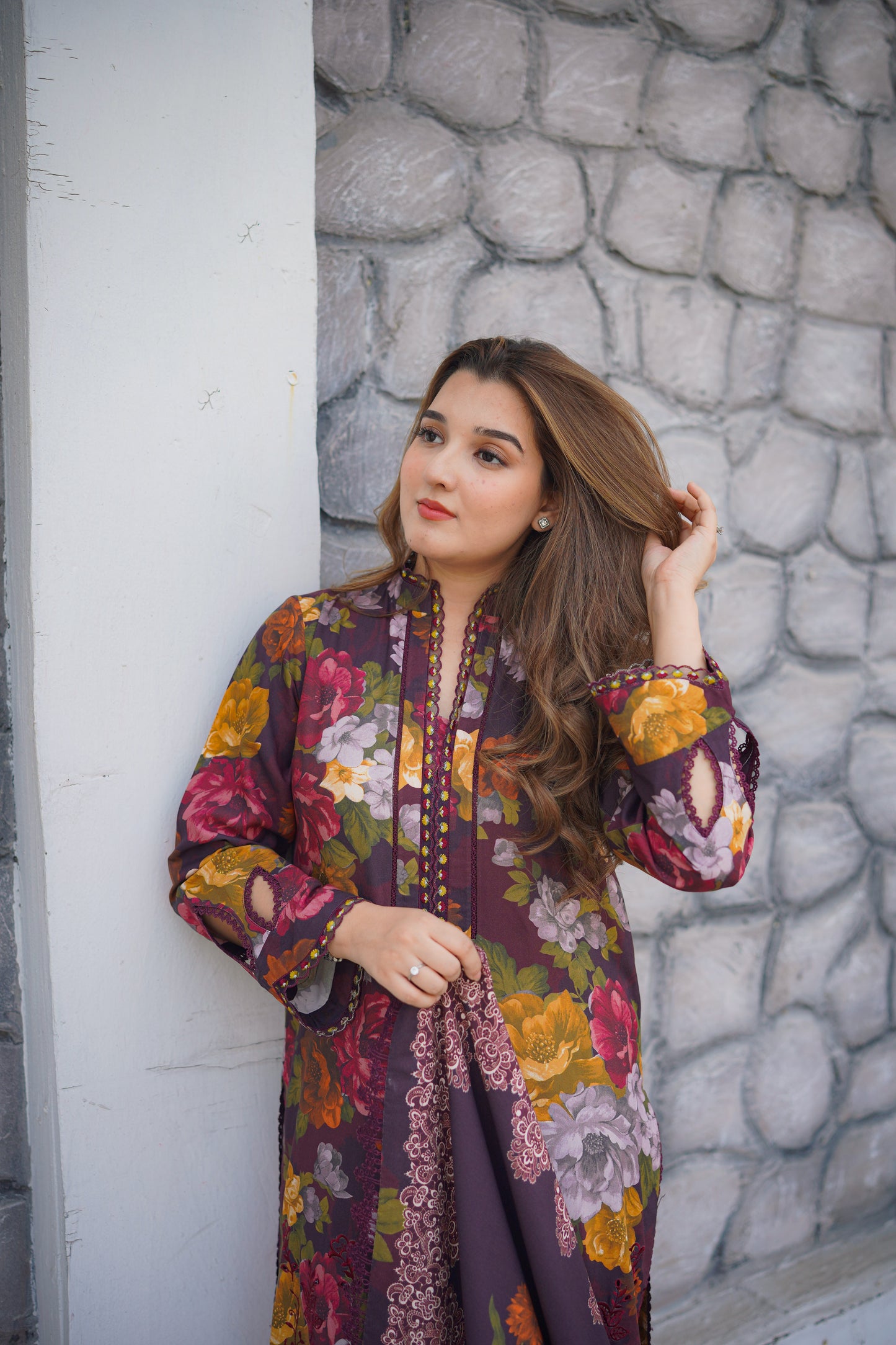 Rs 10500 Aneelas Stitched Linen Print Emb 3pc [WPR-29] [Dispatch Time 2 Months]