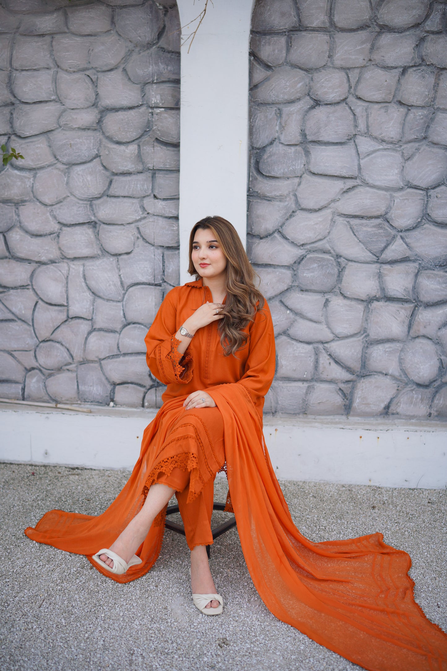 Rs 6000 Aneelas Stitched Peach Wool Shirt Trouser [PL-08] Dispatch Time 2 Months]