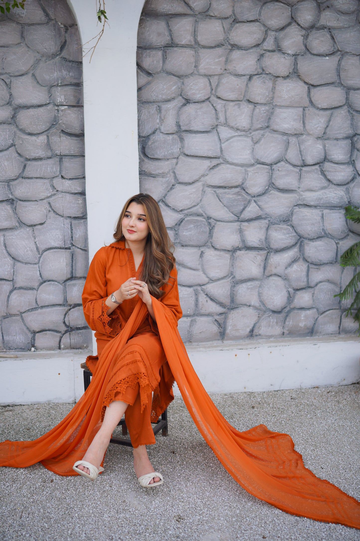 Rs 6000 Aneelas Stitched Peach Wool Shirt Trouser [PL-08] Dispatch Time 2 Months]