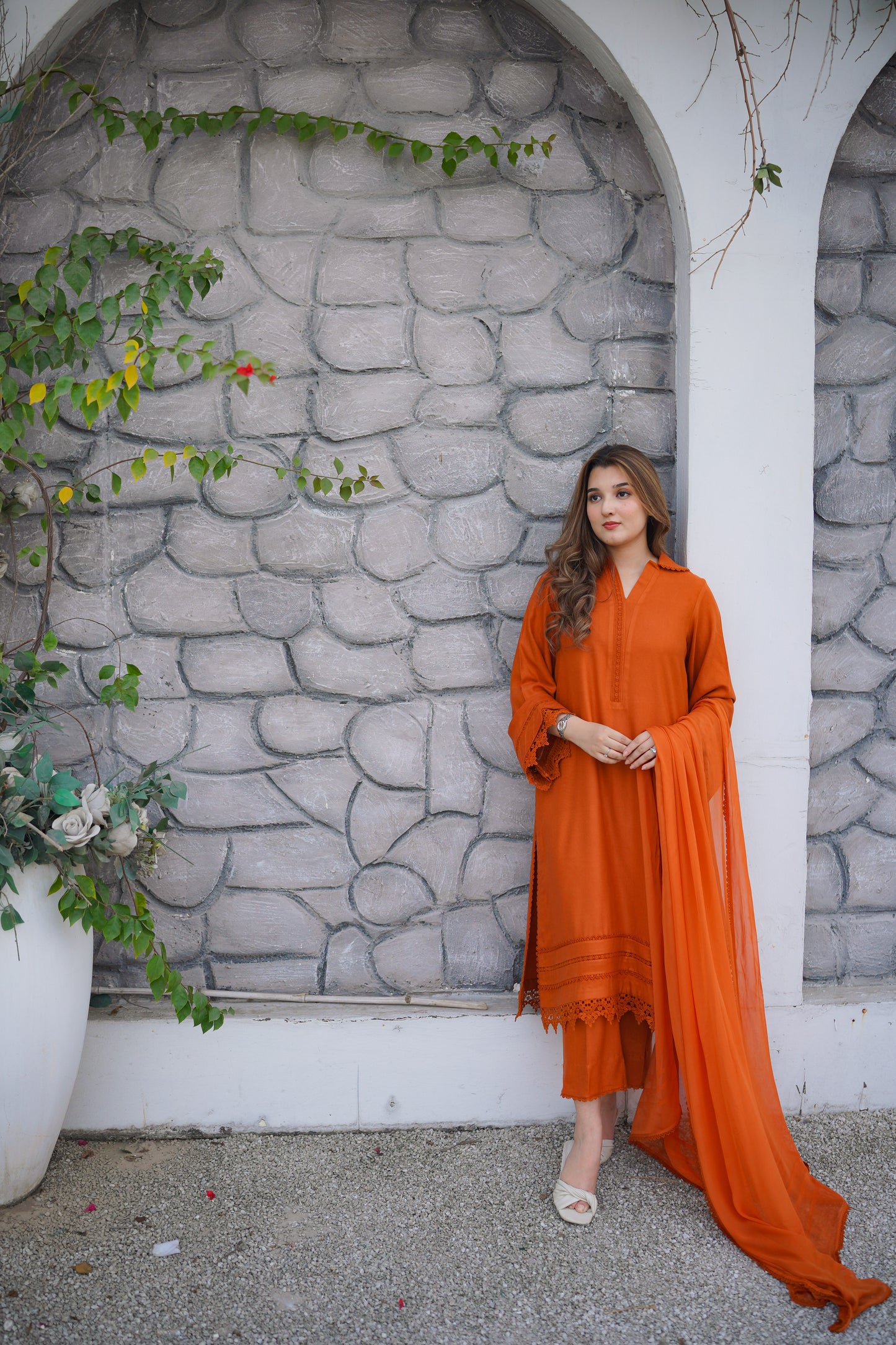 Rs 6000 Aneelas Stitched Peach Wool Shirt Trouser [PL-08] Dispatch Time 2 Months]