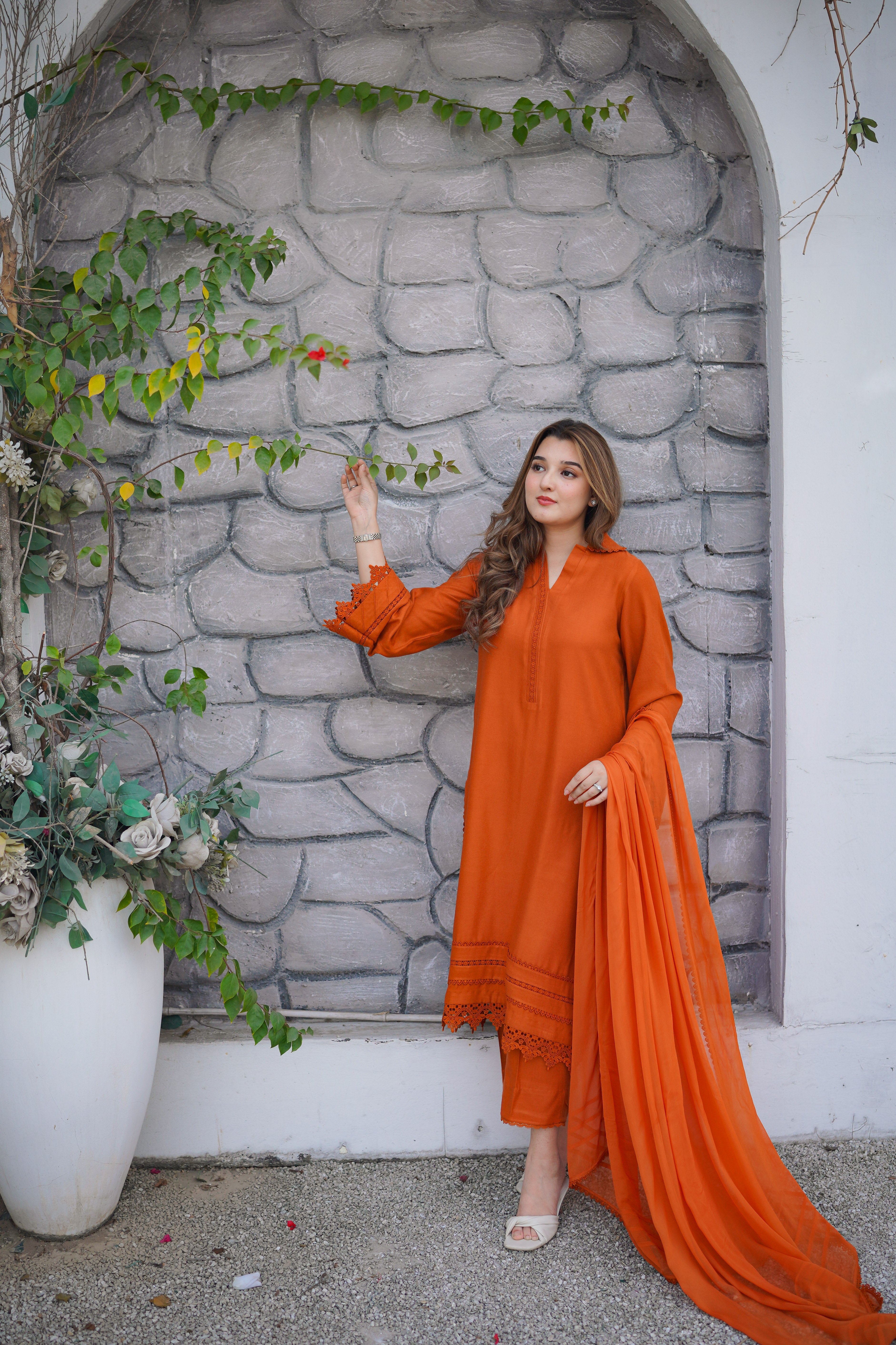 Rs 6000 Aneelas Stitched Peach Wool Shirt Trouser [PL-08] Dispatch Time 2 Months]