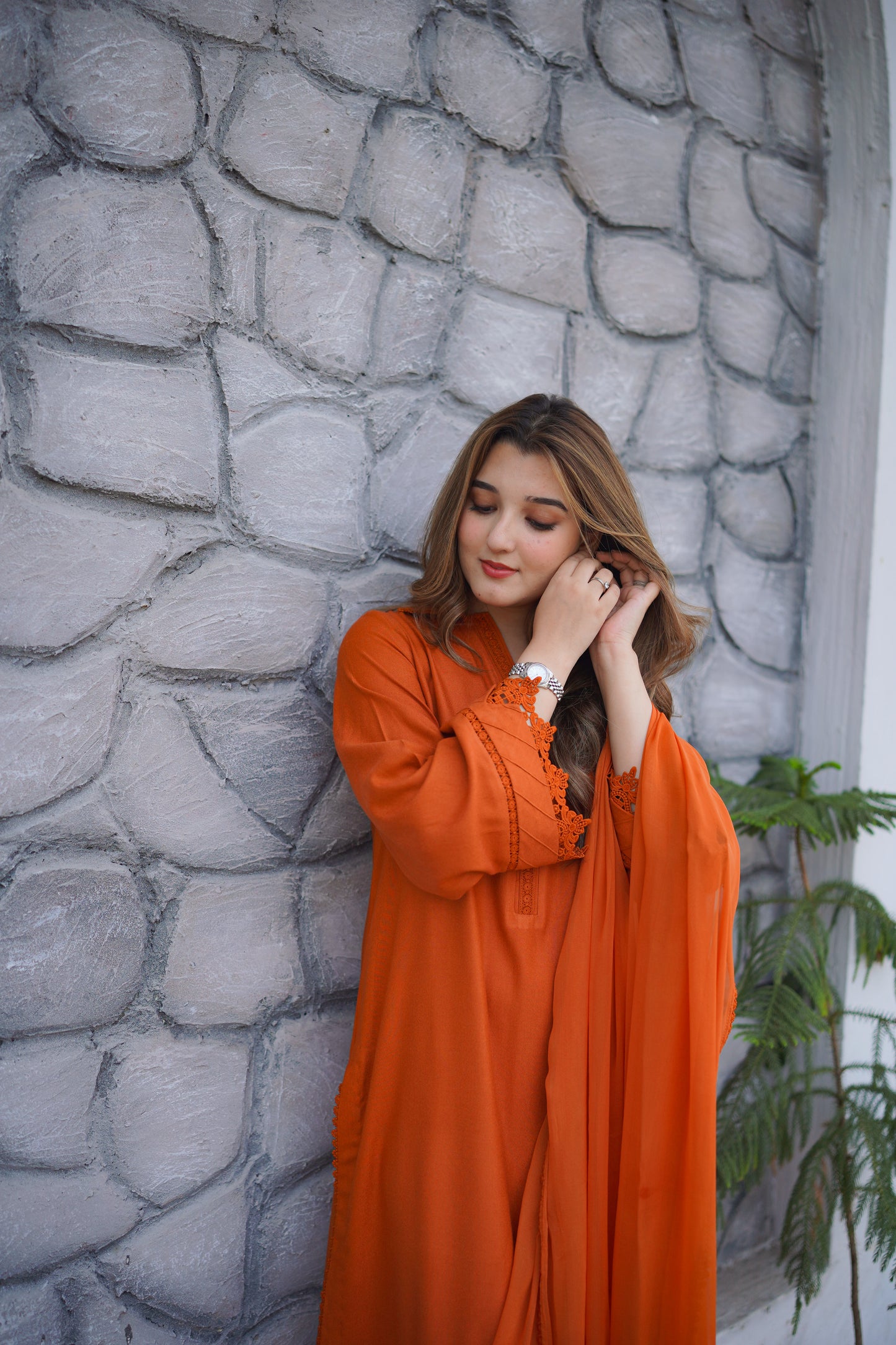 Rs 6000 Aneelas Stitched Peach Wool Shirt Trouser [PL-08] Dispatch Time 2 Months]