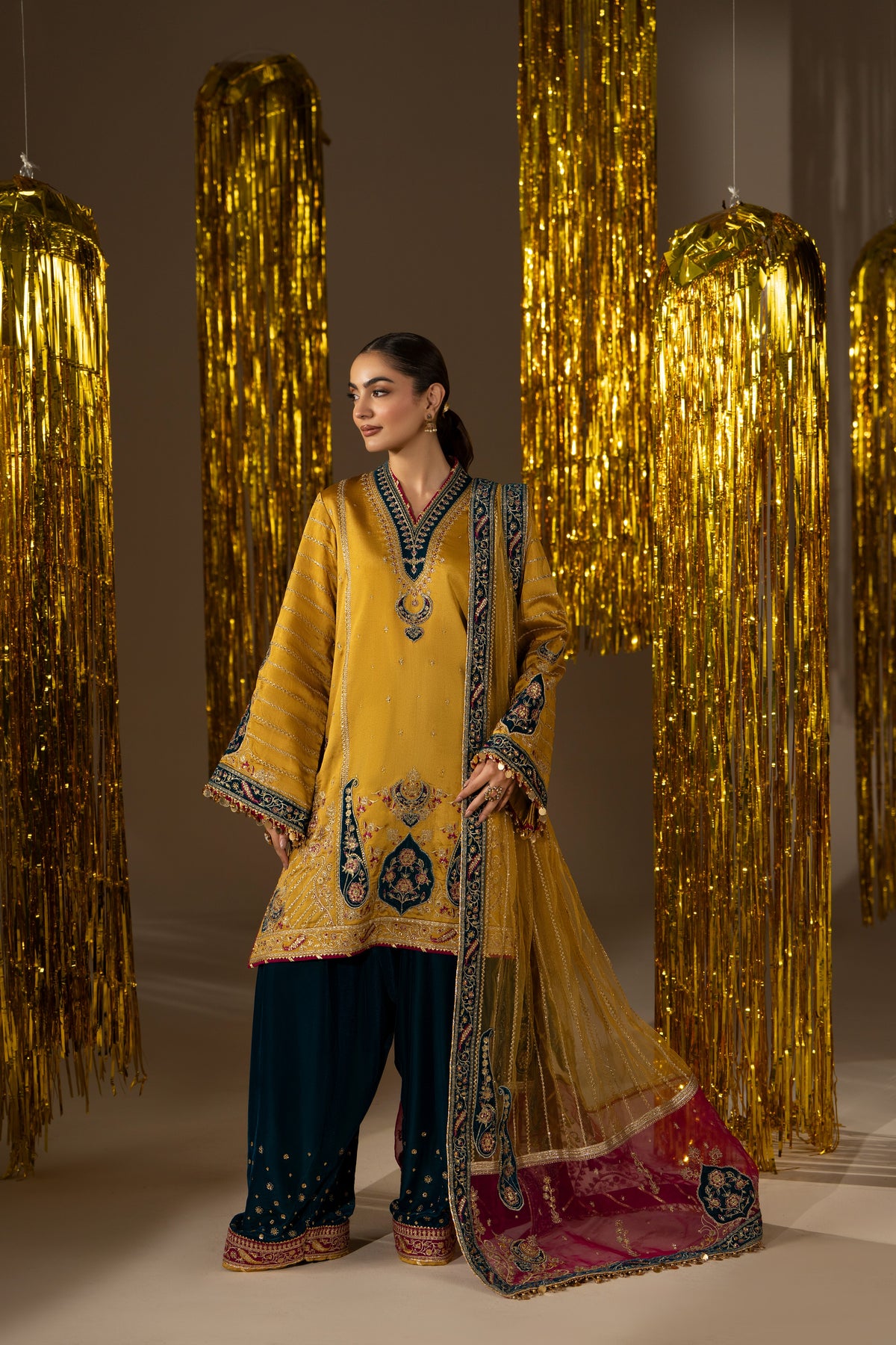 Aneelas Festive Semi Formal Silk Emb 3pc Silk Shalwar [FC-34-B] [Dispatch Time 1 Month]