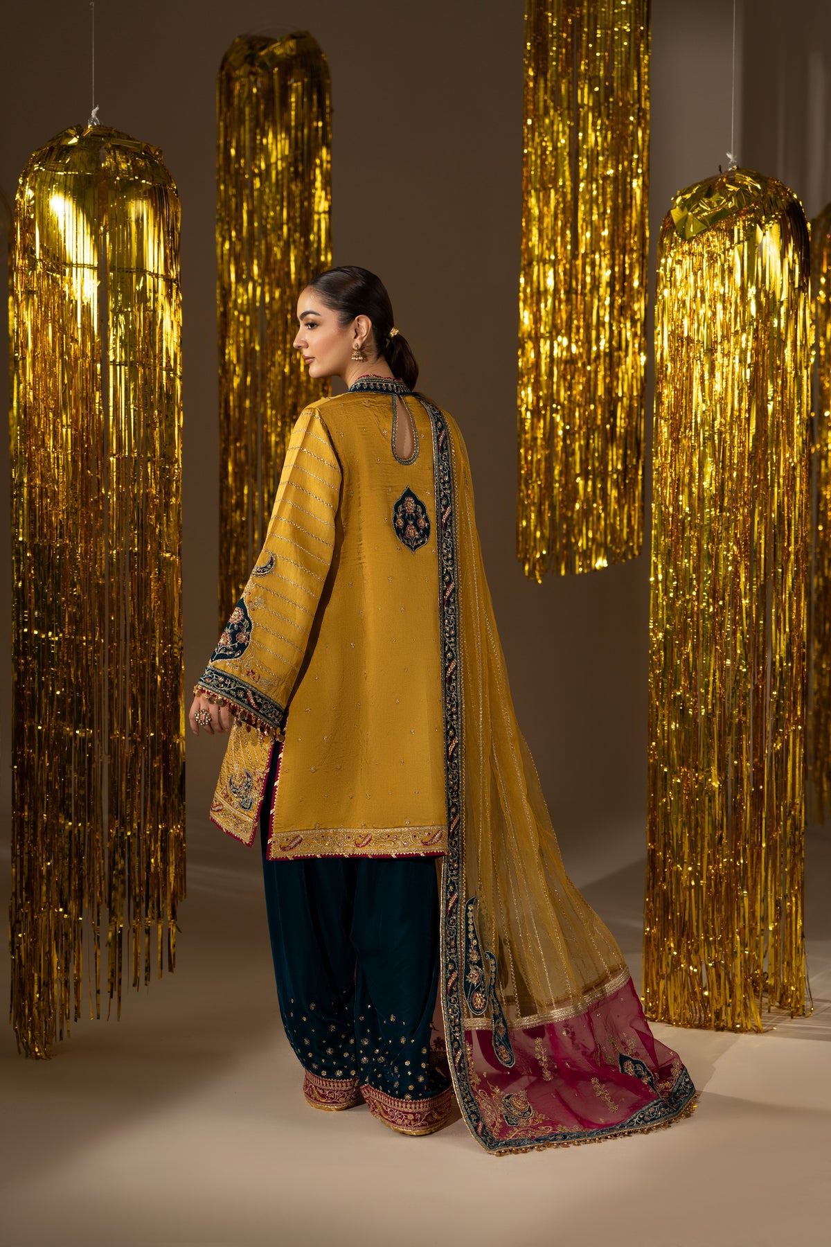 Aneelas Festive Semi Formal Silk Emb 3pc Silk Shalwar [FC-34-B] [Dispatch Time 1 Month]