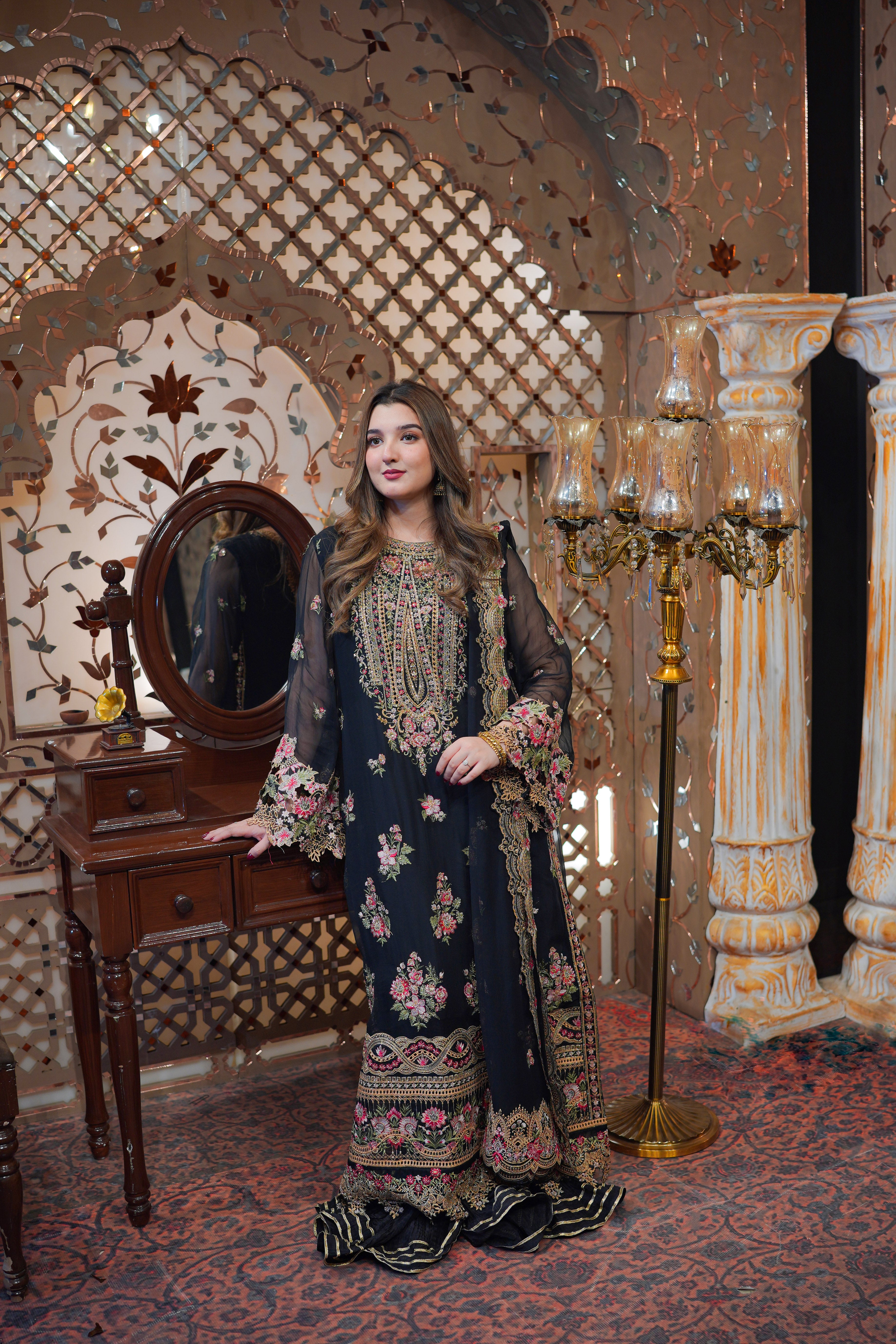Rs 29500 Aneelas Stitched Emb Chiffon With Ada Work 3pc [FC-12] [Dispatch Time 2 Months]