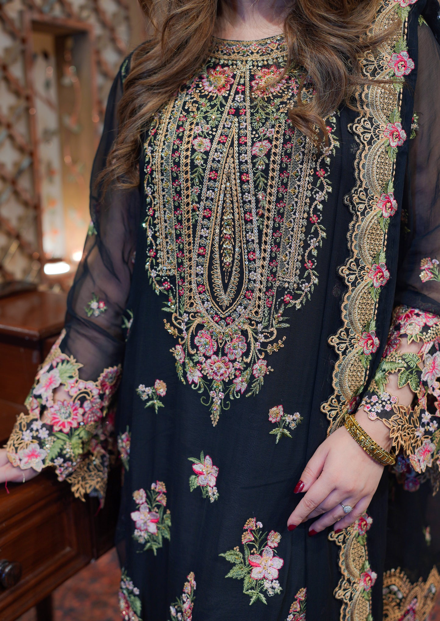 Rs 29500 Aneelas Stitched Emb Chiffon With Ada Work 3pc [FC-12] [Dispatch Time 2 Months]